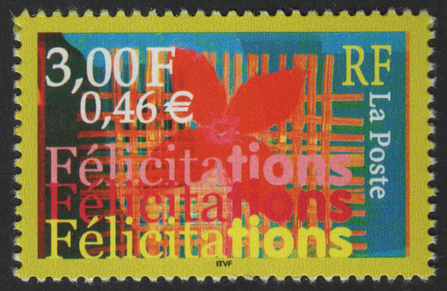 SCG12455 - France – “Félicitations” Butterfly Greeting Stamp (Euro Transition Issue)