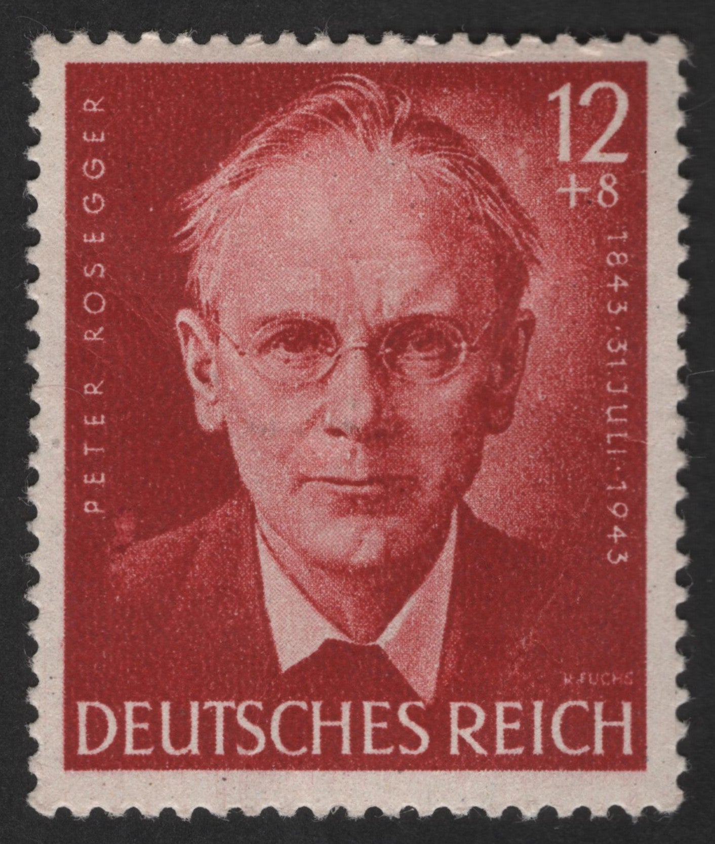 SCG12391 - Germany 1943 – Peter Rosegger 12+8 Pfennig Semi-Postal Stamp