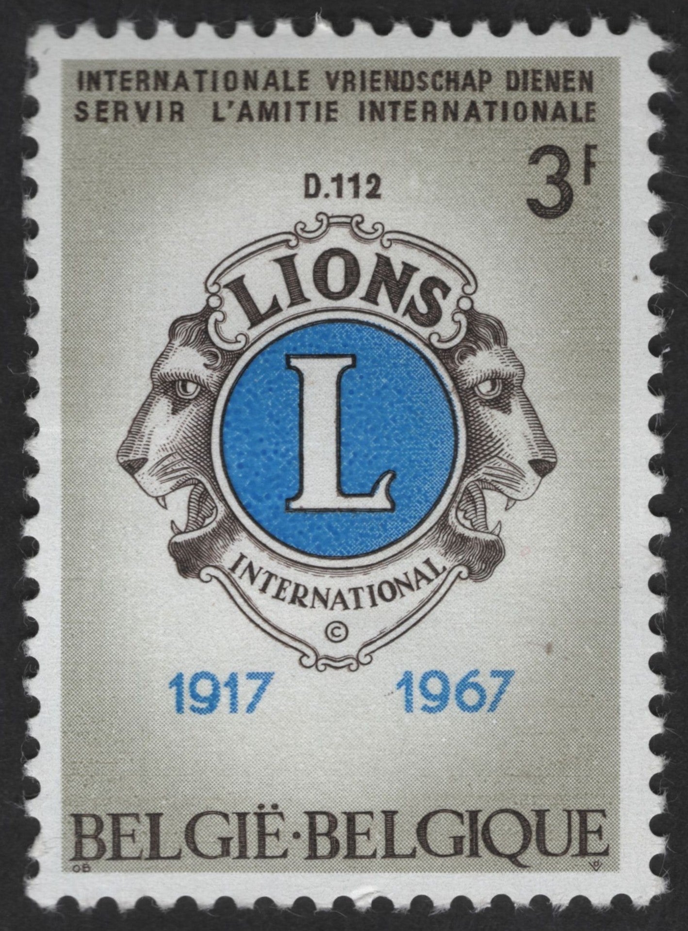 SCG12373 - Belgium 1967 – Lions International Golden Jubilee (1917–1967) – 3F Commemorative Stamp