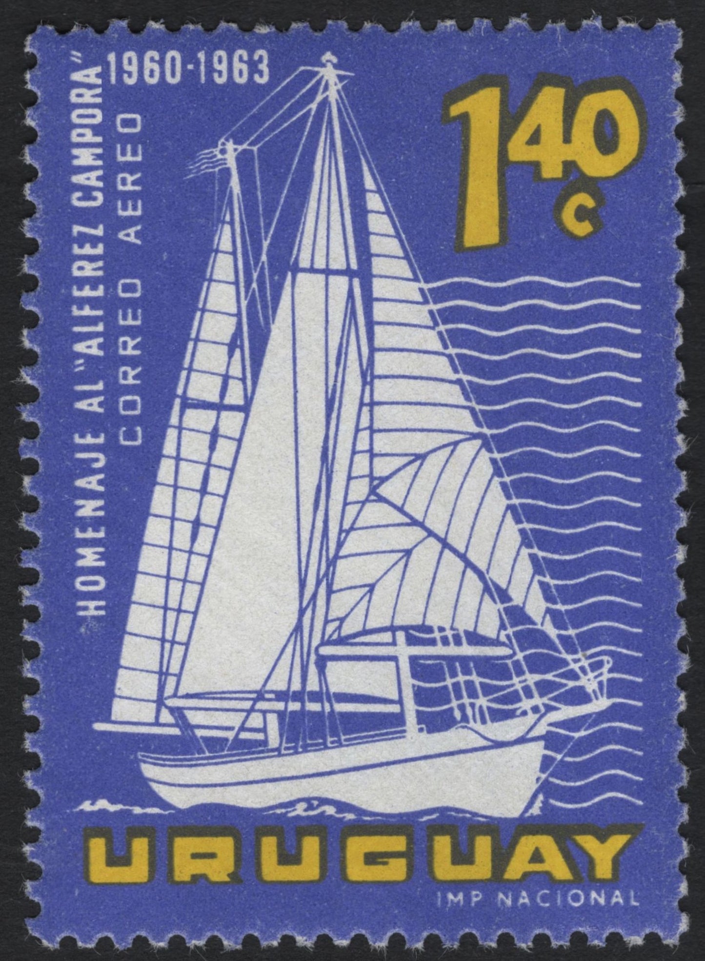 SCG10826 - Uruguay 1963 “Homenaje al Alférez Cámpora” Airmail Sailing Vessel Stamps (90c & 1.40c) – Duo