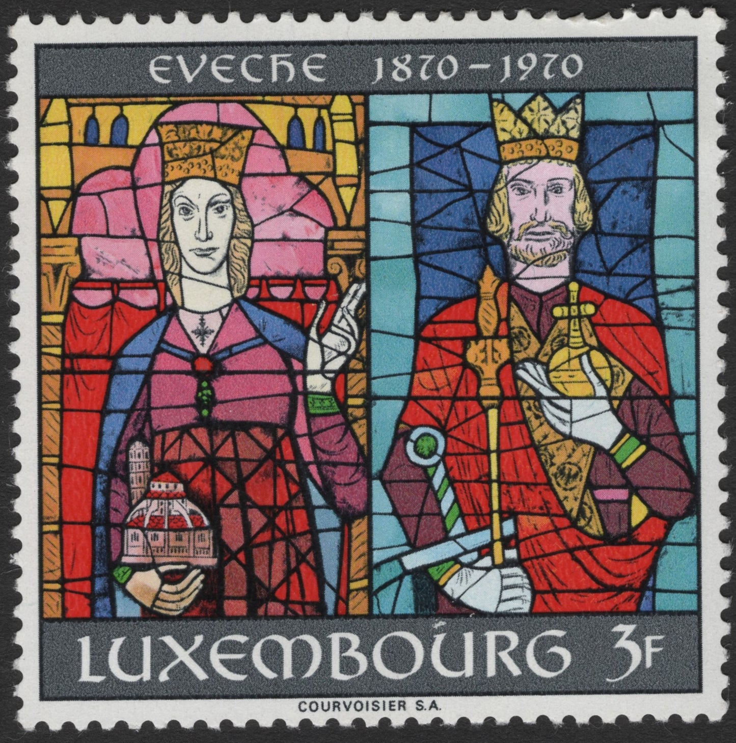 SCG11519 - Luxembourg – Évêché Centenary (1870–1970) Stained Glass Commemorative, 3 Francs