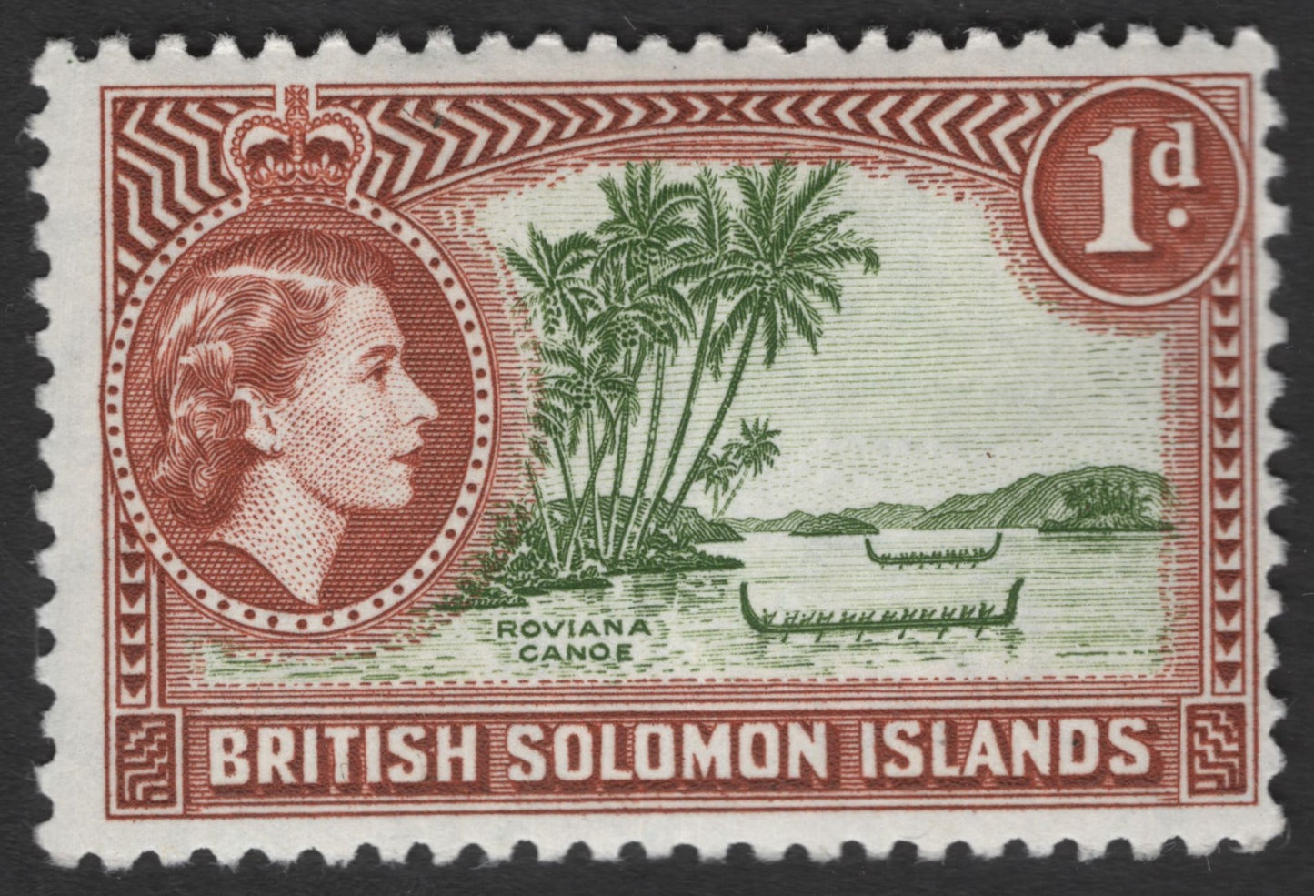 SCG11416 - British Solomon Islands – 1d Roviana Canoe & Queen Elizabeth II Pictorial