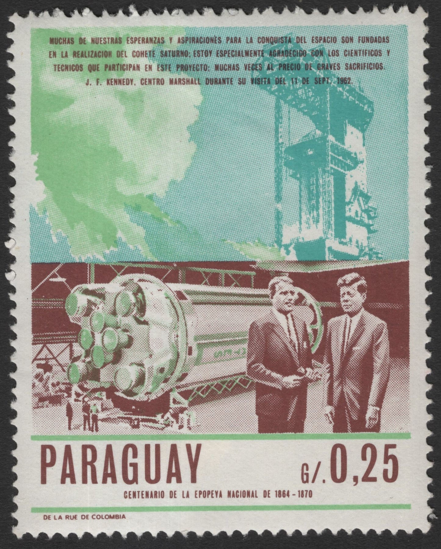SCG11520 - Paraguay 0.25G Kennedy & Saturn Rocket Space Exploration Commemorative
