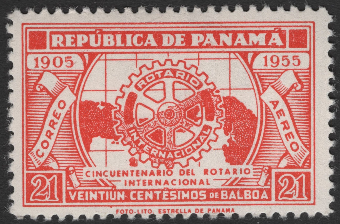 SCG11423 - Panama 1955 – Rotary International Golden Jubilee (50 Years of Service) 21c Red Commemorative
