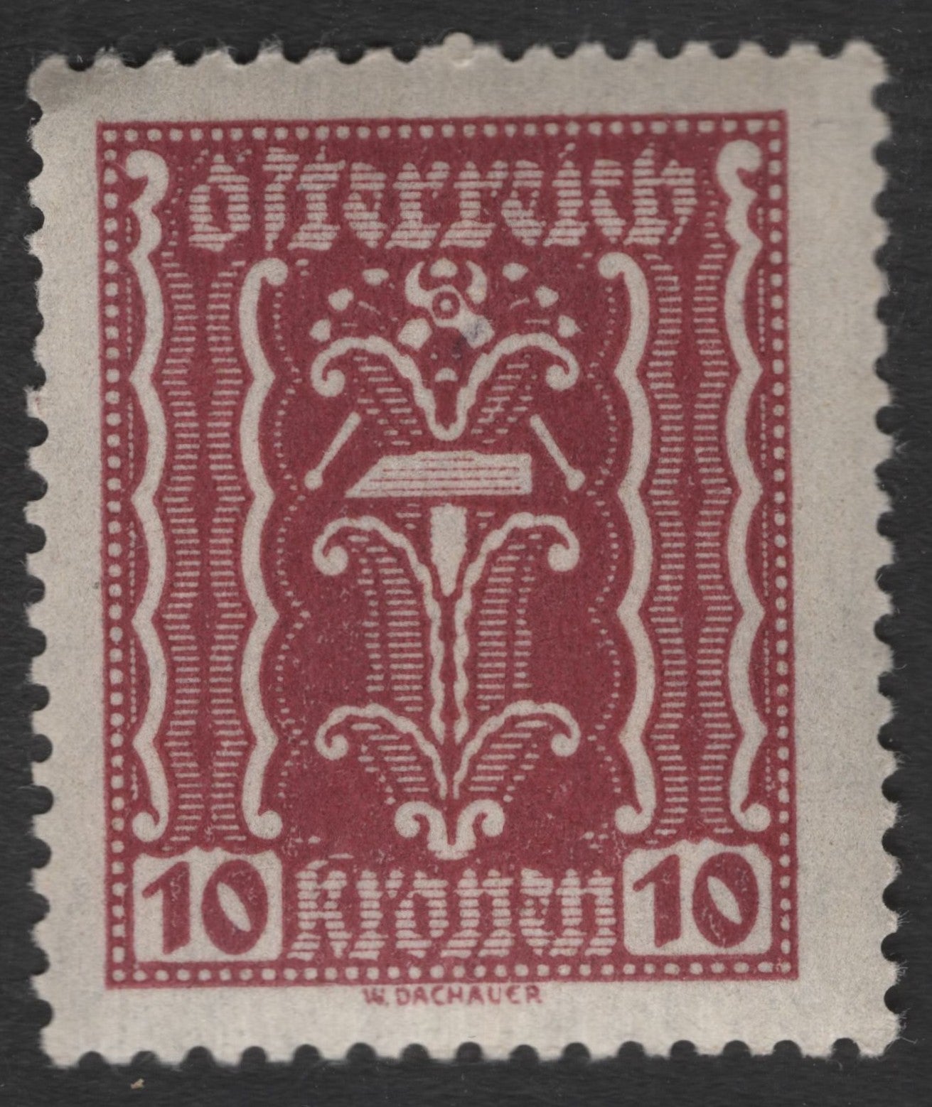 SCG11402 - Hungary – 10 Korona Red Ornamental Definitive (W. Dachauer Design)