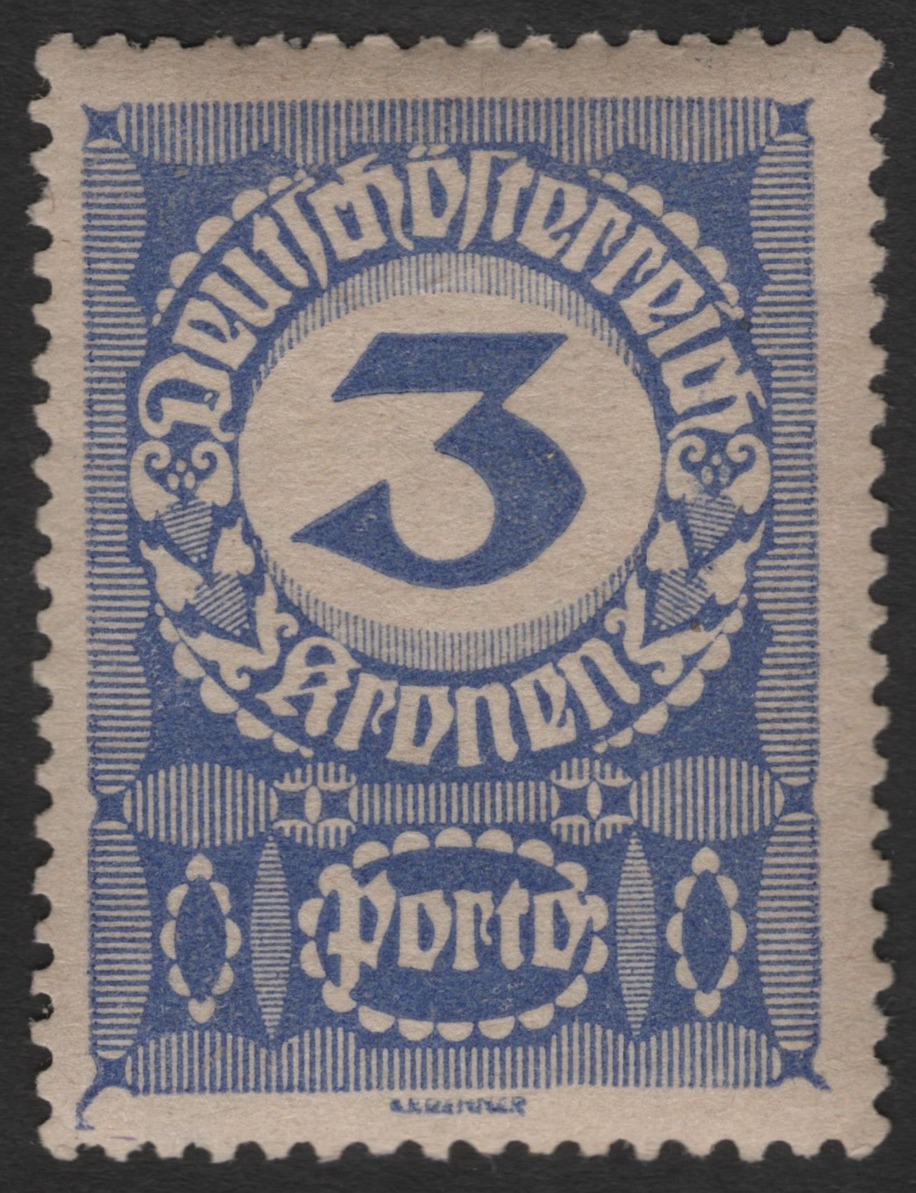 SCG11403 - Austria – 3 Heller Postage Due (Porto) Numeral Issue, Blue
