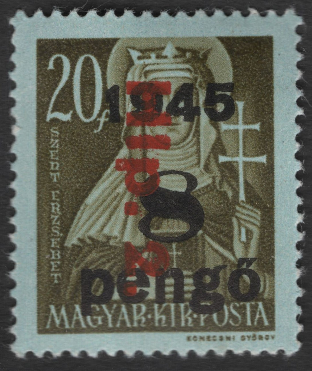 SCG11406 - Hungary – 45 Pengő Overprint on 20 Fillér Madonna Definitive (Post-War Inflation Issue)