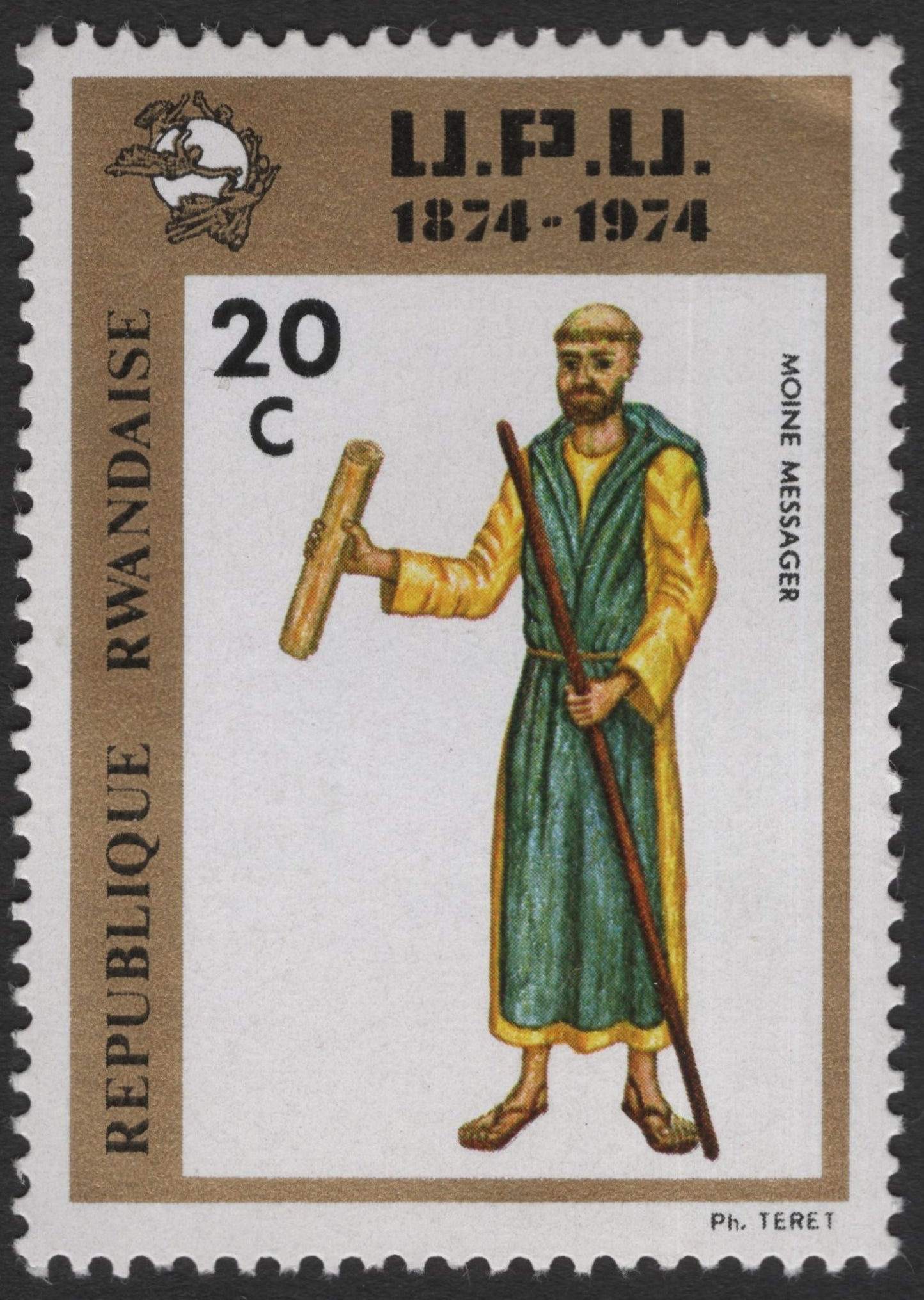 SCG11540 - Rwanda – L.J.F.F.J Centenary “Monk Messenger” 20c Commemorative (1974)