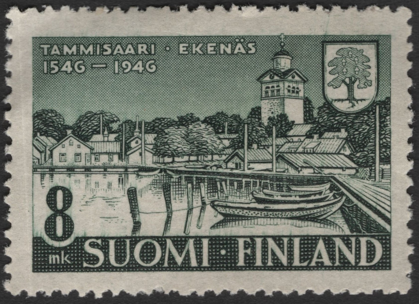SCG11451 - Tammisaari (Ekenäs) 400th Anniversary – 8 Mk Harbor View (1946, Finland)
