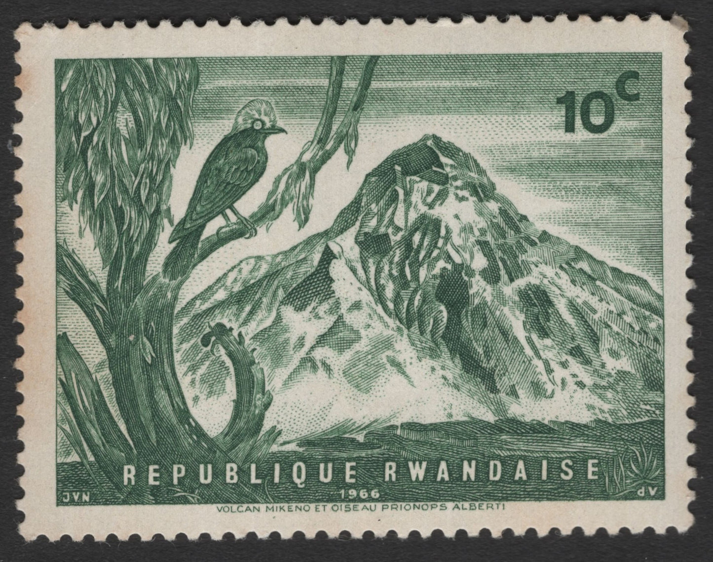 SCG11578 - Rwanda 1966 – Mount Mikeno & White-headed Woodhoopoe (10c) – Scenic Wildlife Issue