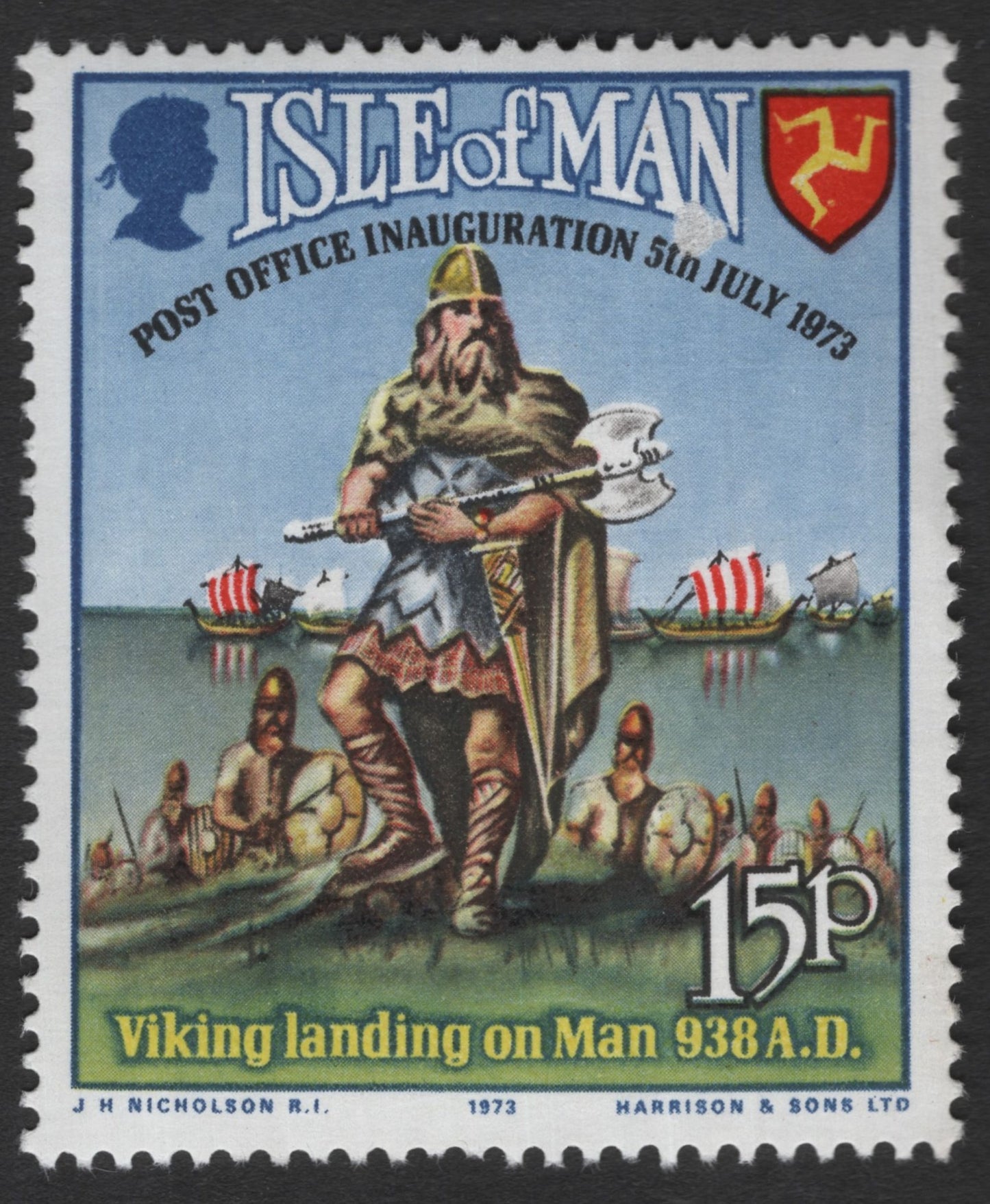 SCG11582 - Isle of Man – Viking Landing on Man 938 A.D. (15p) | Post Office Inauguration 1973