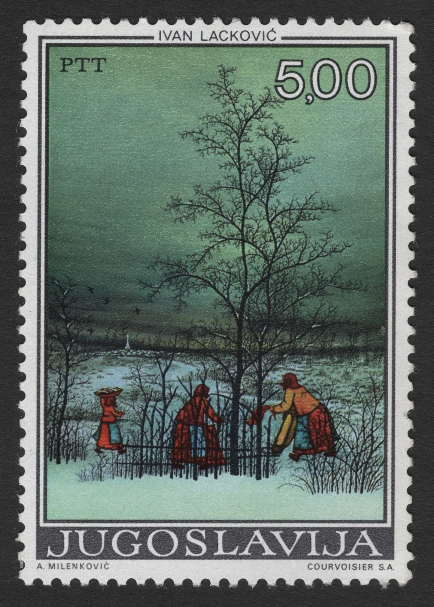 SCG11572 - Yugoslavia – Ivan Lacković Winter Landscape (500 Dinara) Art Stamp