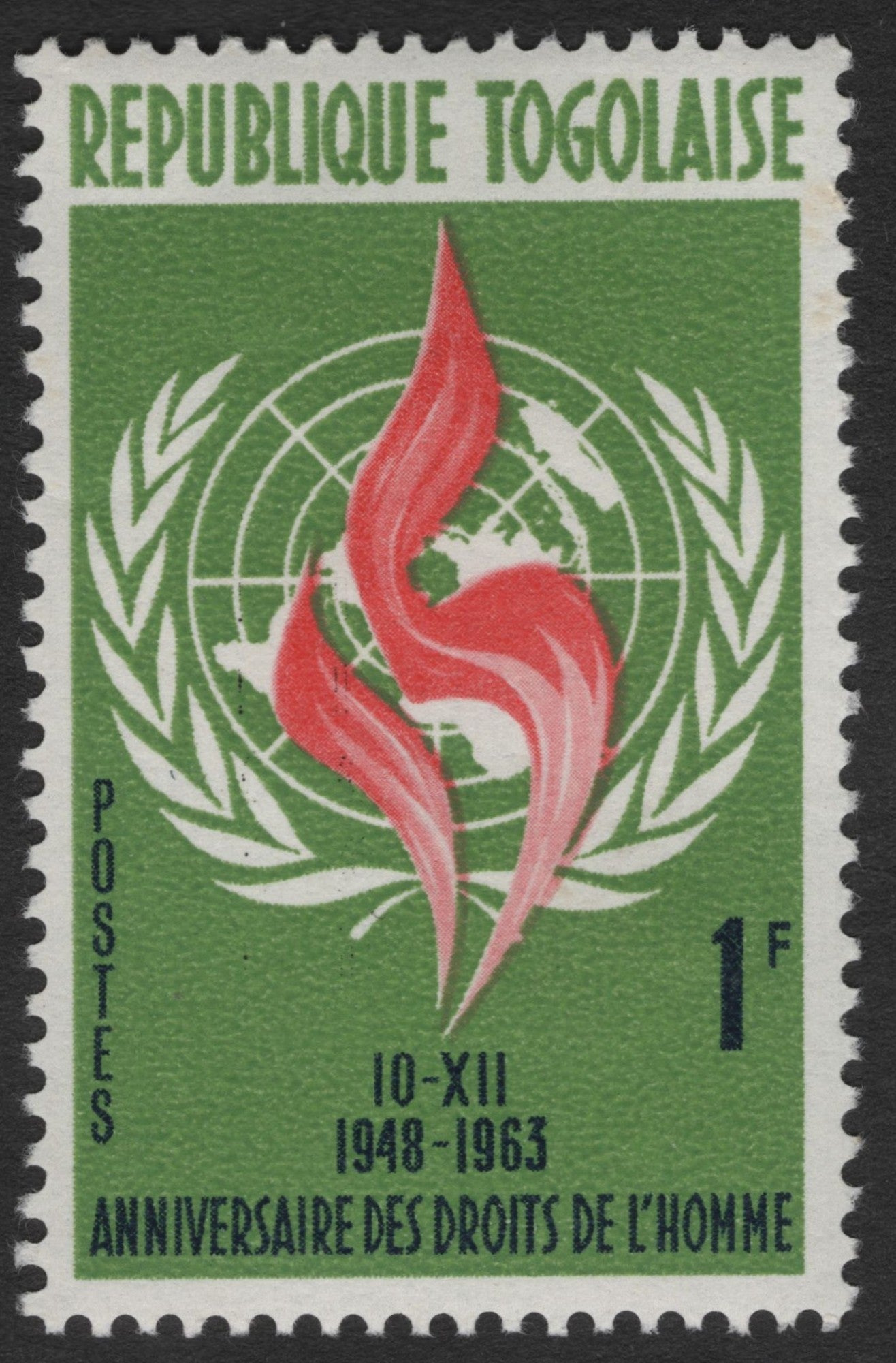 SCG11584 - Togo – 1963 1F Human Rights Anniversary (UN Emblem & Flame)