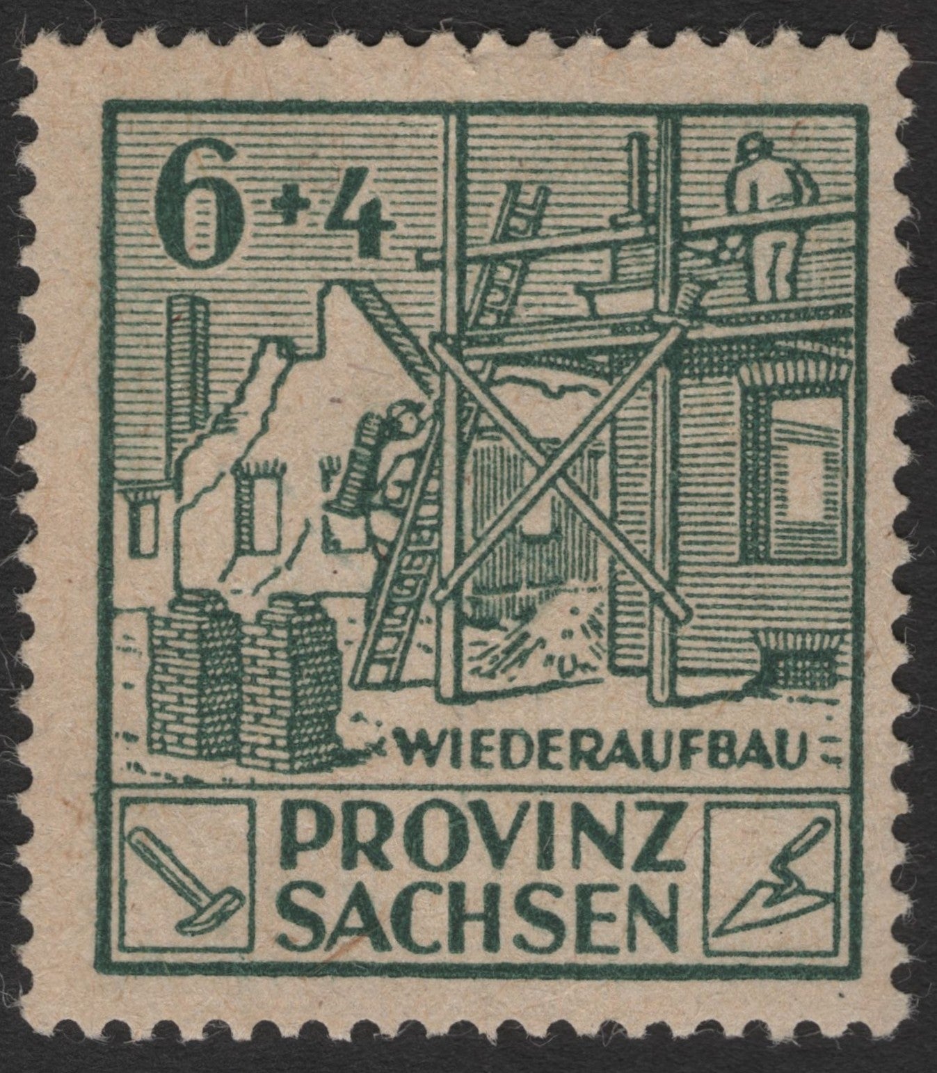 SCG11379 - 1946 Wiederaufbau (Reconstruction Fund) Semi-Postal – 6 + 4 Pfennig Green, Province of Saxony