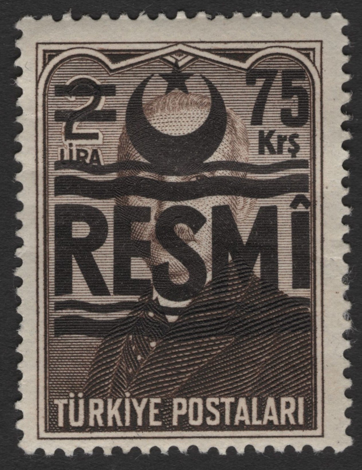 SCG11380 -Turkey – 75 Kuruş Official “RESMΔ Overprint (2 Lira base design)