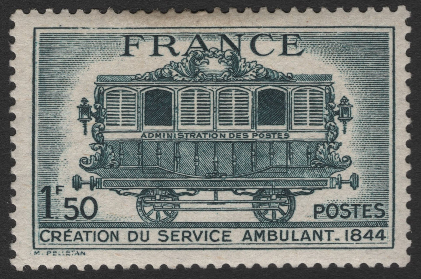 SCG11387 - France – 1.50F Creation du Service Ambulant 1844 Railway Mail Coach Stamp