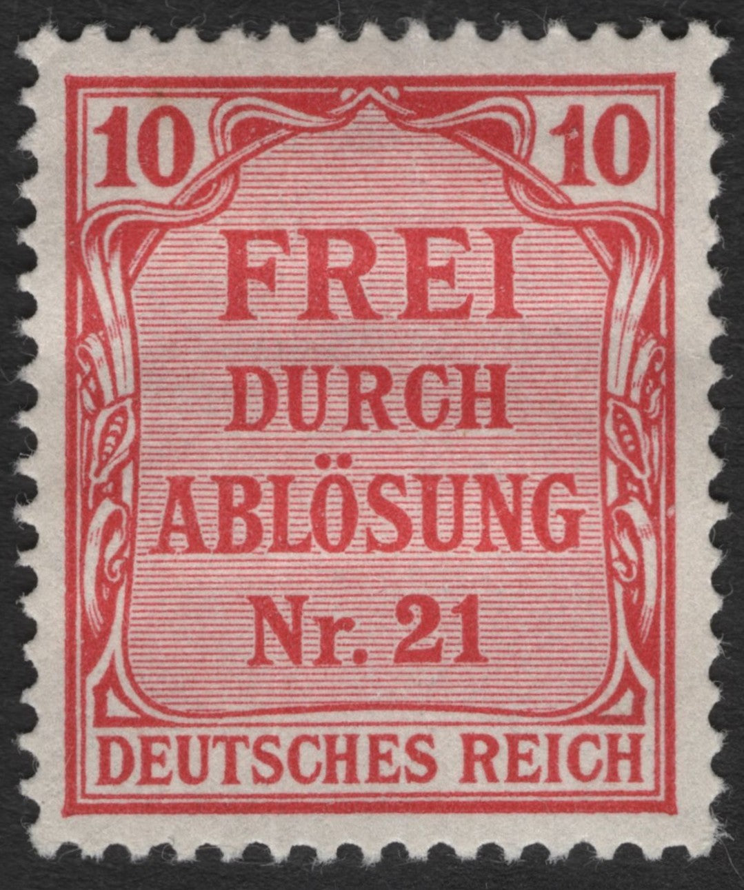 SCG11369 - Germany (Deutsches Reich) – 10 Pfennig “Frei durch Ablösung Nr. 21” Official Stamp