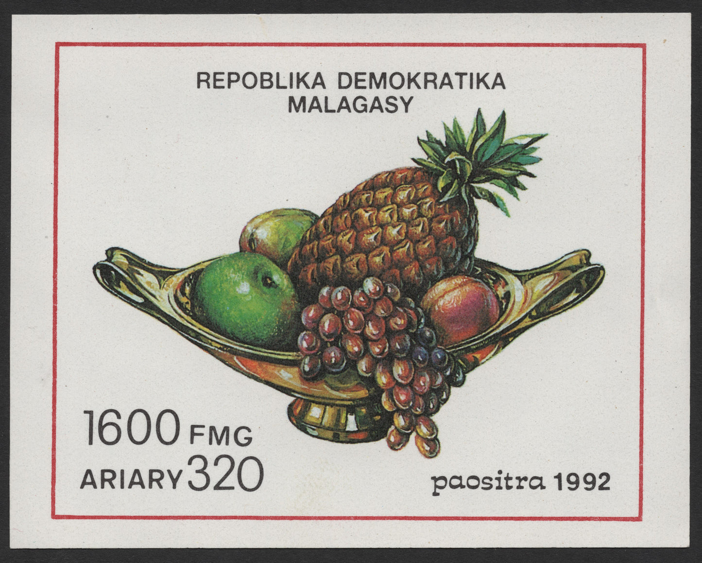 SCG158 Madagascar 1992 Souvenir / Miniature Sheet – Tropical Fruit Bowl