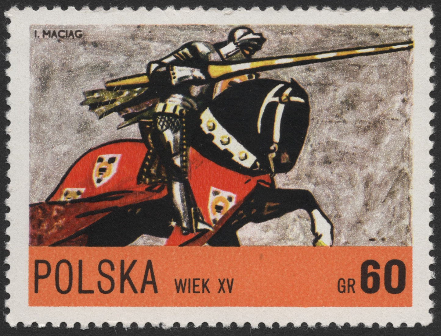 SCG753 - Poland 60 Groszy Medieval Knight Stamp – 15th Century