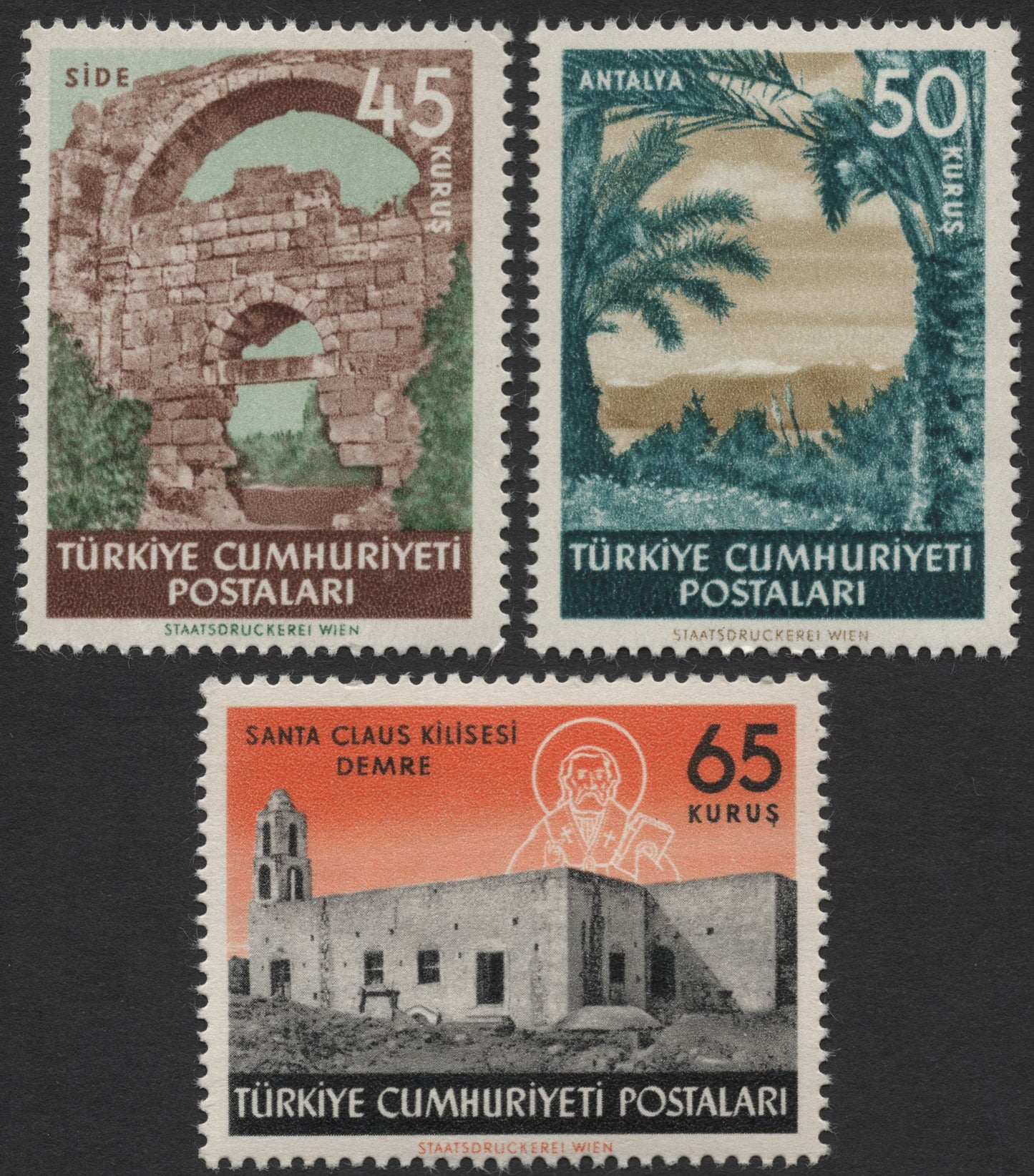 SCG2054 - 1960 Turkey Historic Sites Stamp Set – Side, Antalya & Demre