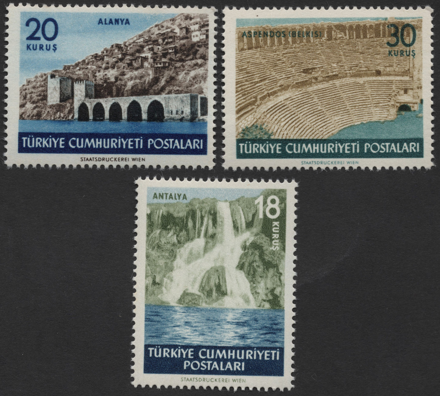 SCG2053 - 1960 Türkiye Landmarks Definitive Stamp Set – Antalya, Alanya & Aspendos