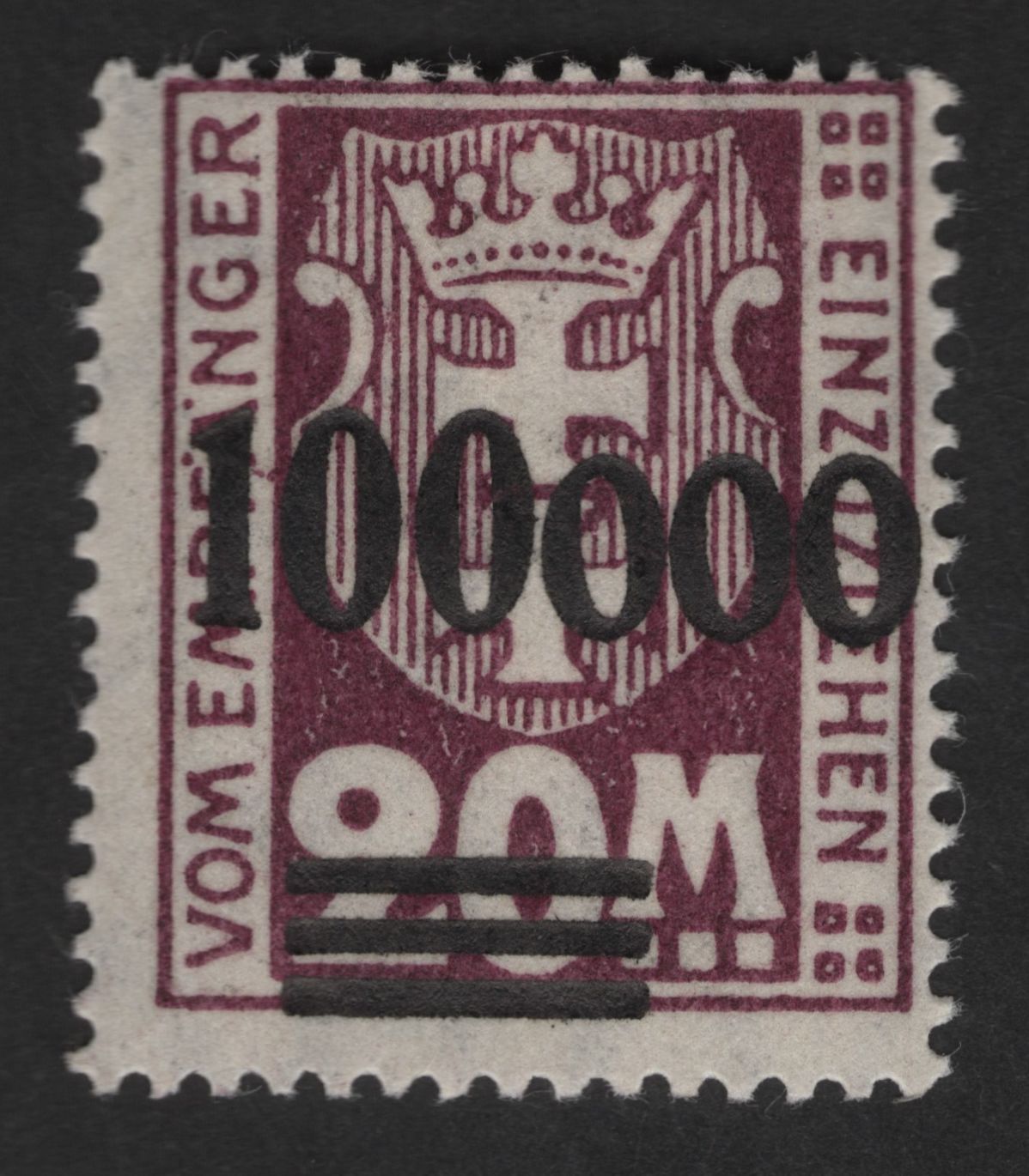 SCG12613 - Germany 1923 Hyperinflation – 100,000 Mark Overprint on 30 Mark Postage Due Stamp