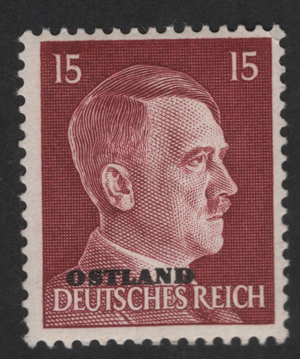 SCG12630 - Germany (Ostland) 15 Reichspfennig Hitler Head Overprint Stamp – WWII Occupation Issue