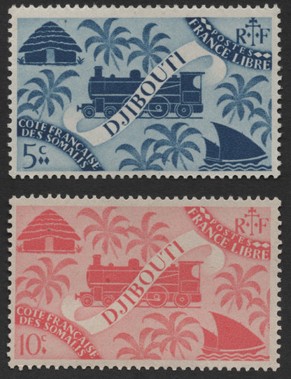 SCG562 - Djibouti (French Somali Coast) Free France Stamps — Train & Palm Motif
