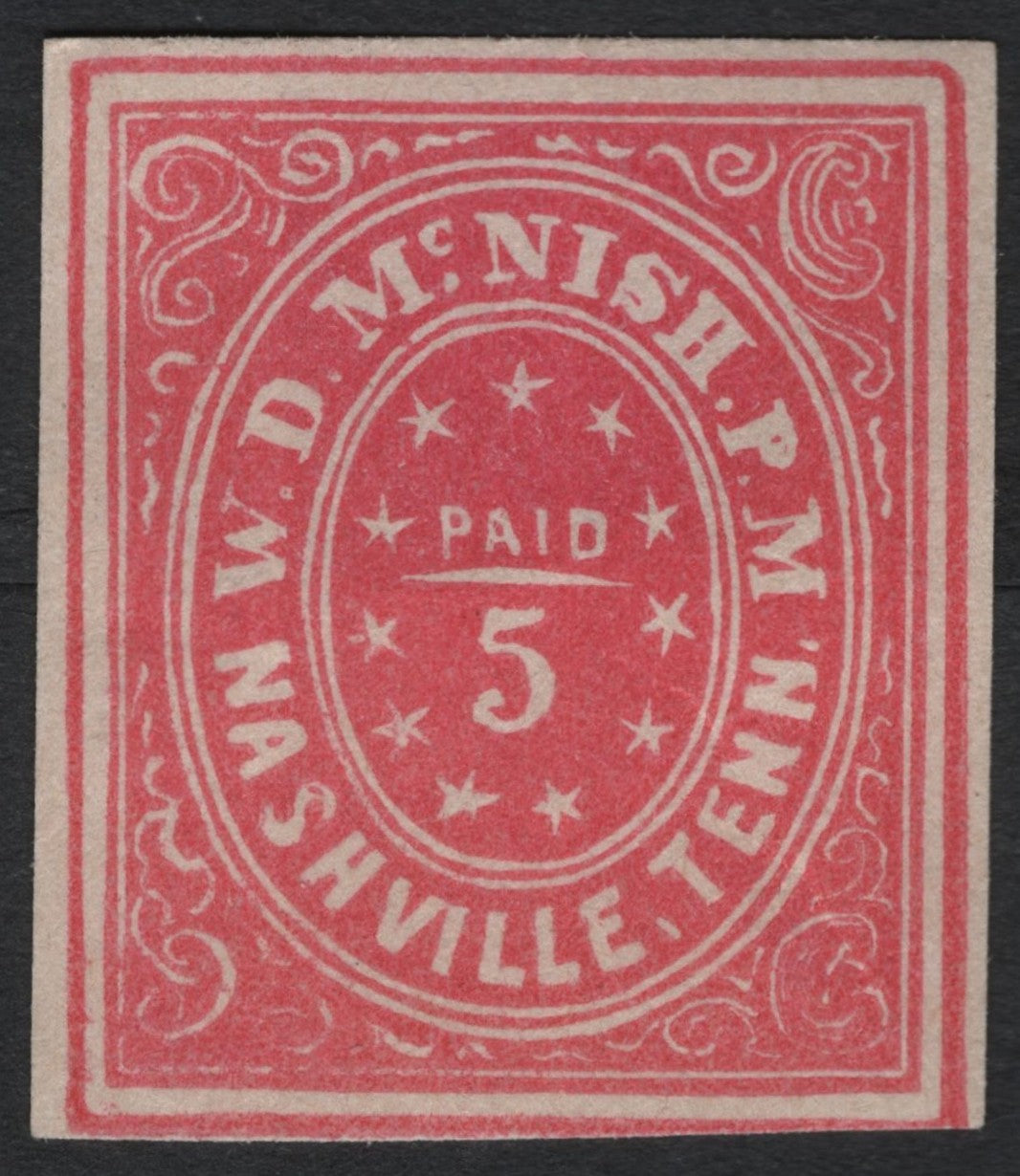 SCG7711 - Confederate Postmaster's Provisional – Nashville, Tennessee (W.D. McNish, 5¢ Red)