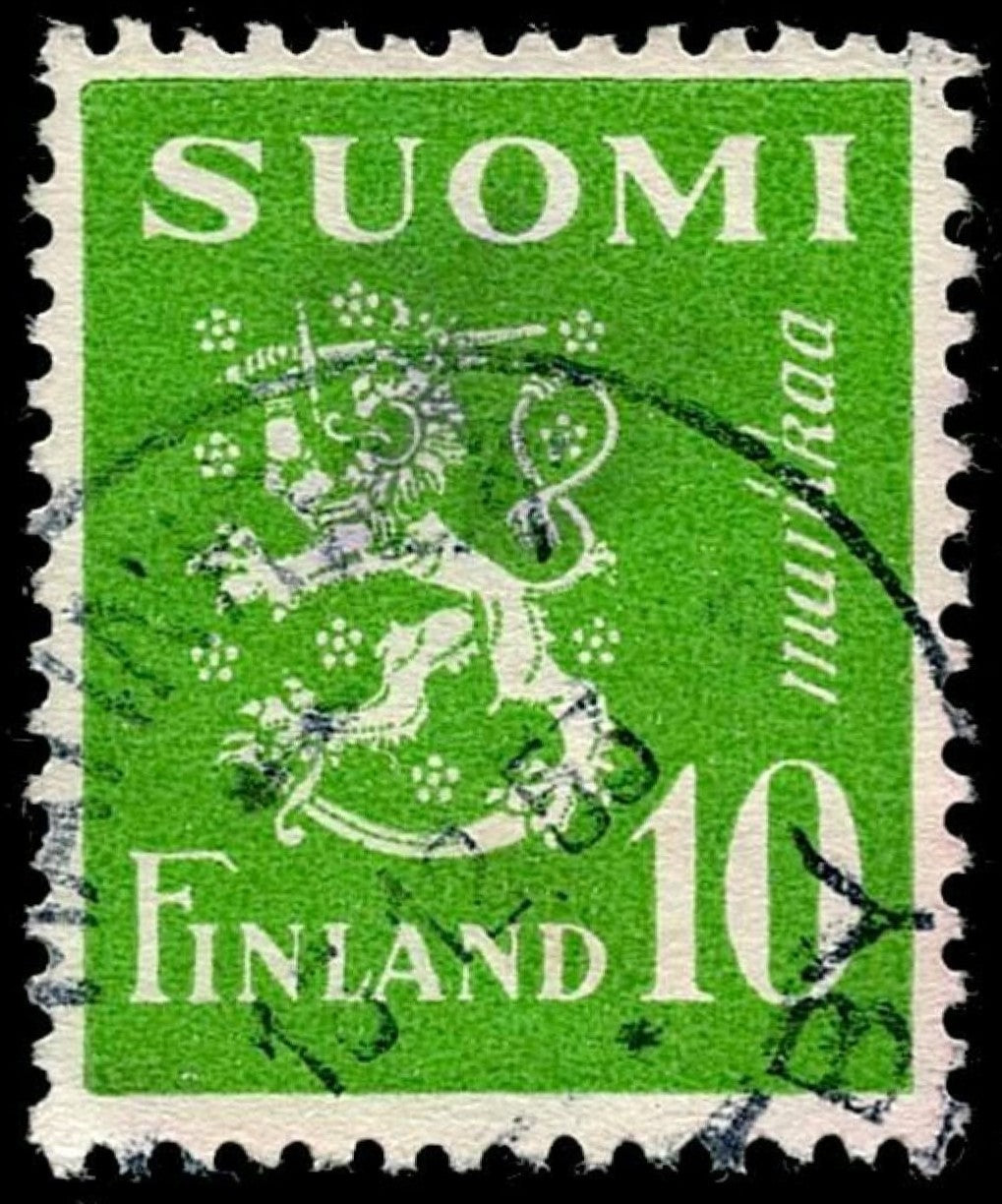SCG605 - Finland 10 Markkaa Green Lion Emblem Used Stamp
