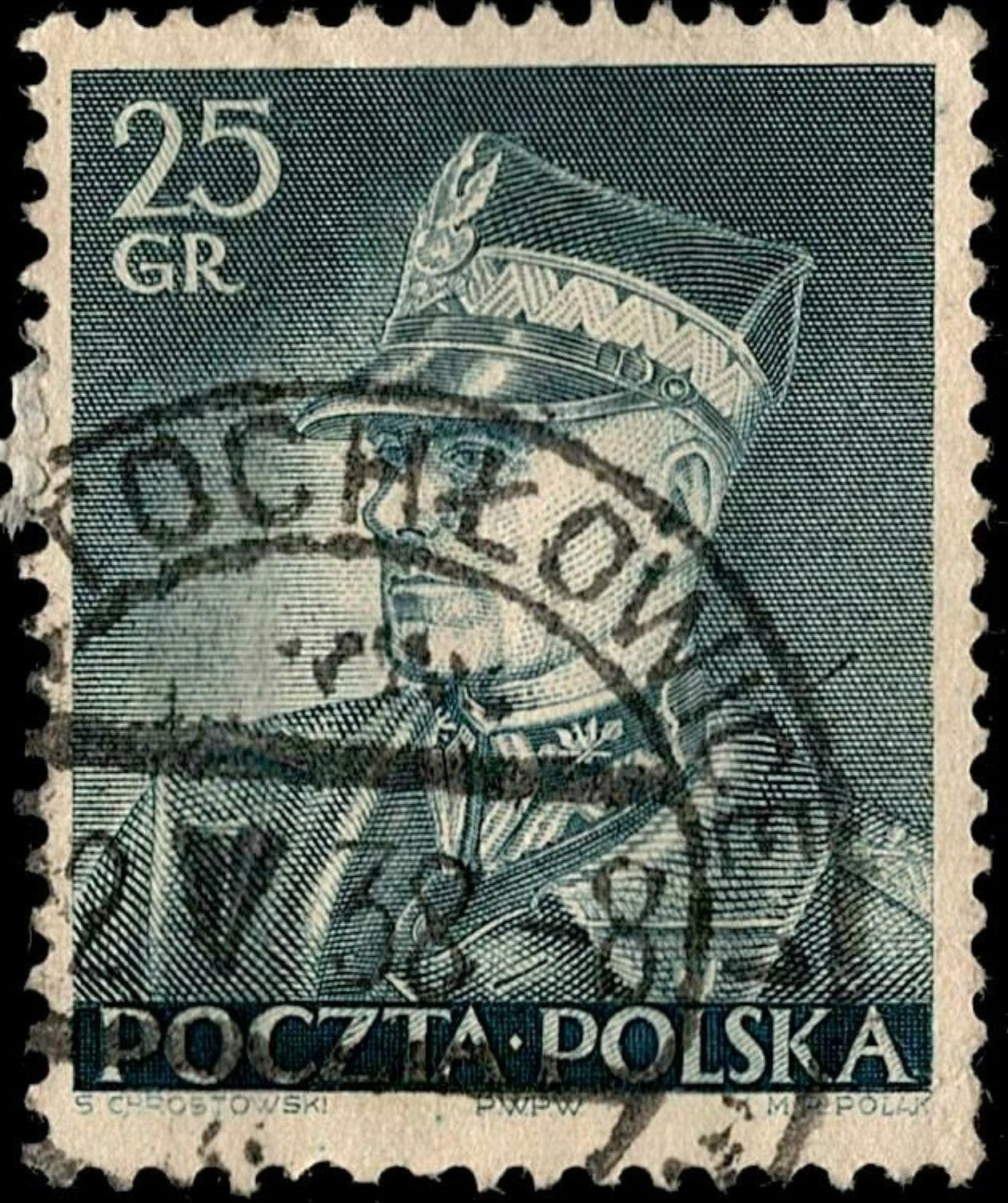 SCG608 - Poland 25 Groszy Stamp – Portrait of Marshal Piłsudski