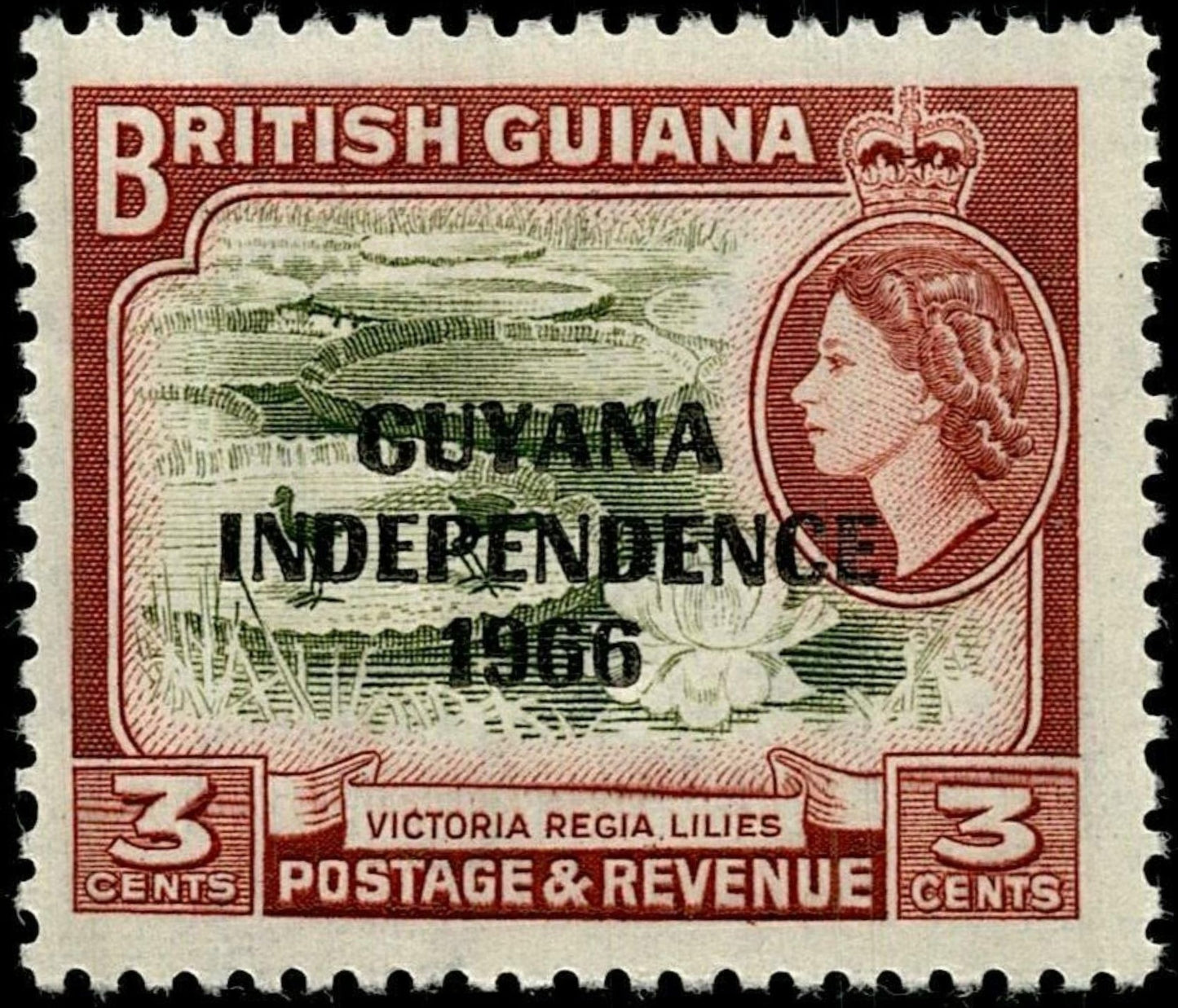 SCG744 - British Guiana 3 Cents Guyana Independence 1966 Overprint