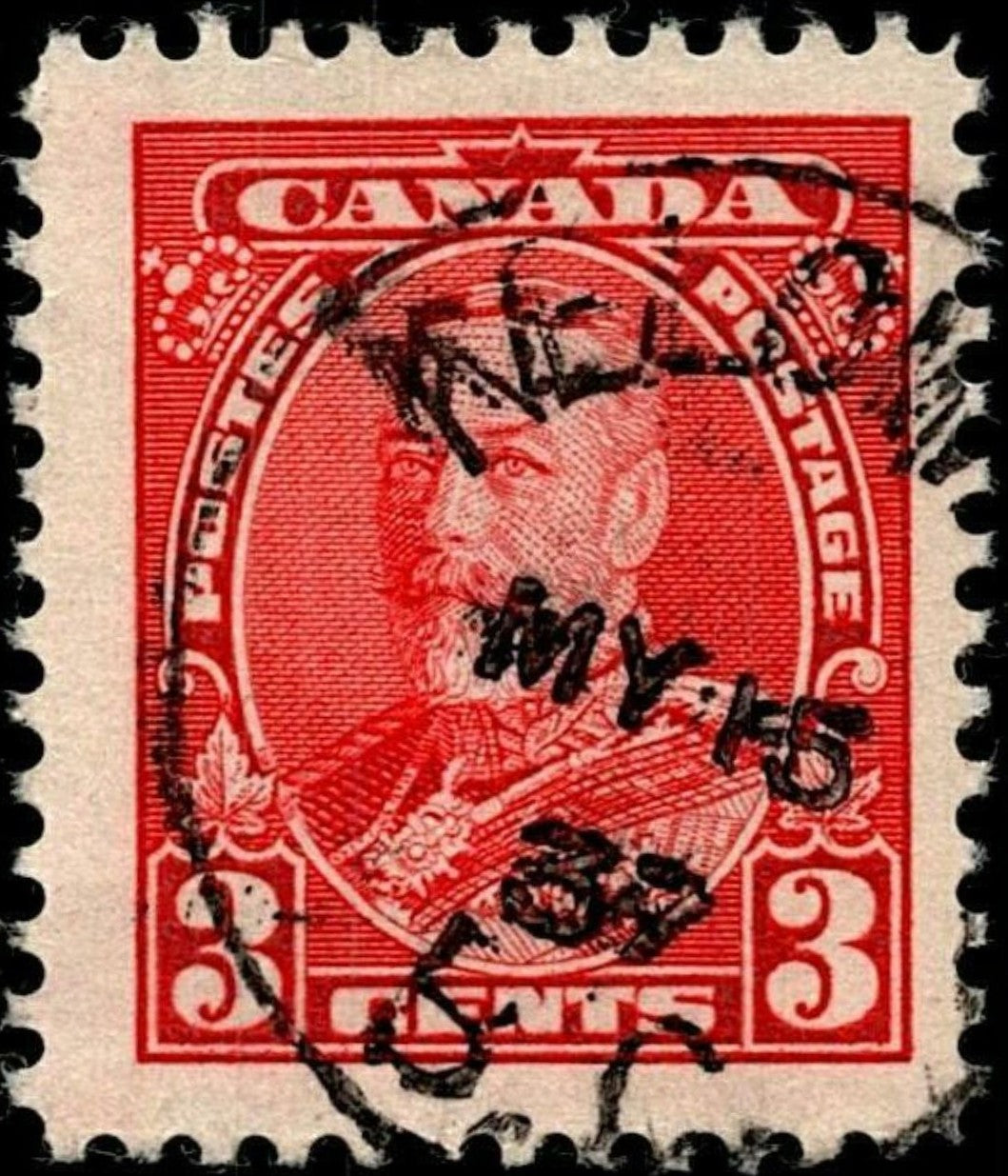 SCG738 - Canada 3 Cents Red King George V Stamp (Used)