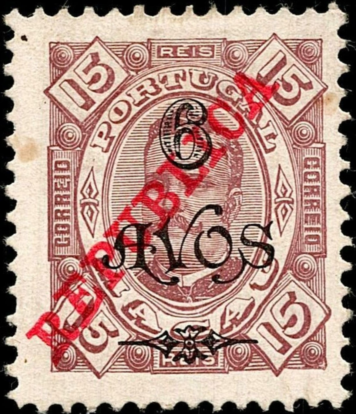 SCG739 - Portugal 15 Reis Overprinted Republica 60 Reis Stamp