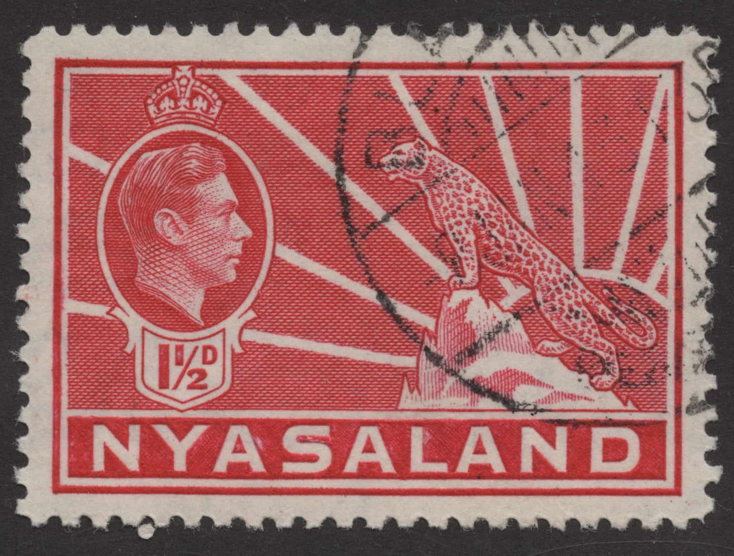SCG215 Used Nyasaland ½d Stamp – King George VI and Leopard on Rock