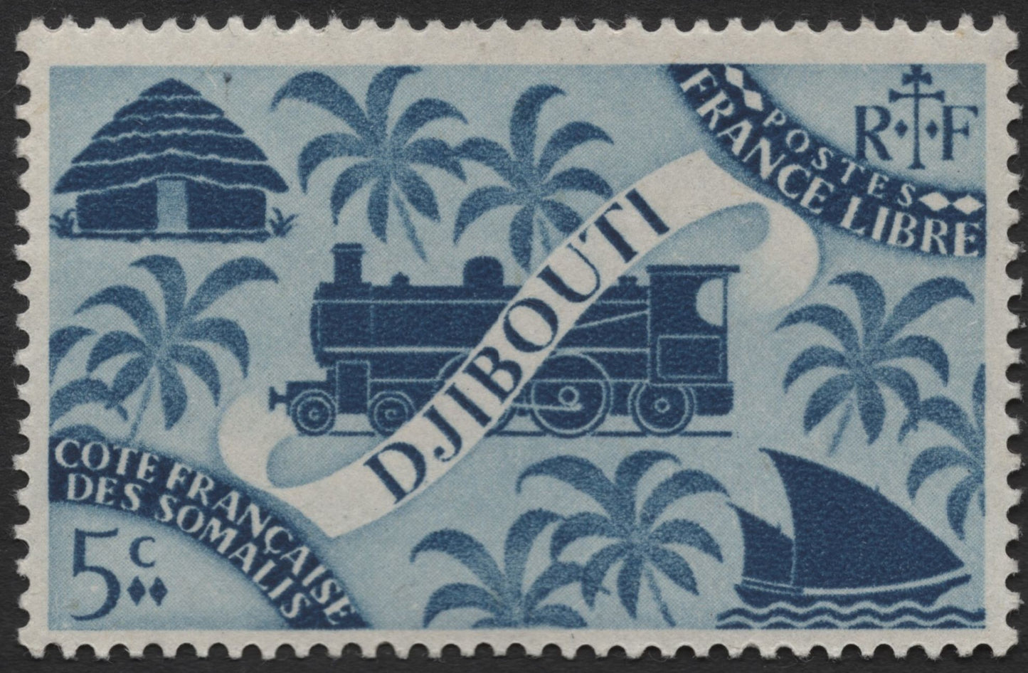 SCG562 - Djibouti (French Somali Coast) Free France Stamps — Train & Palm Motif
