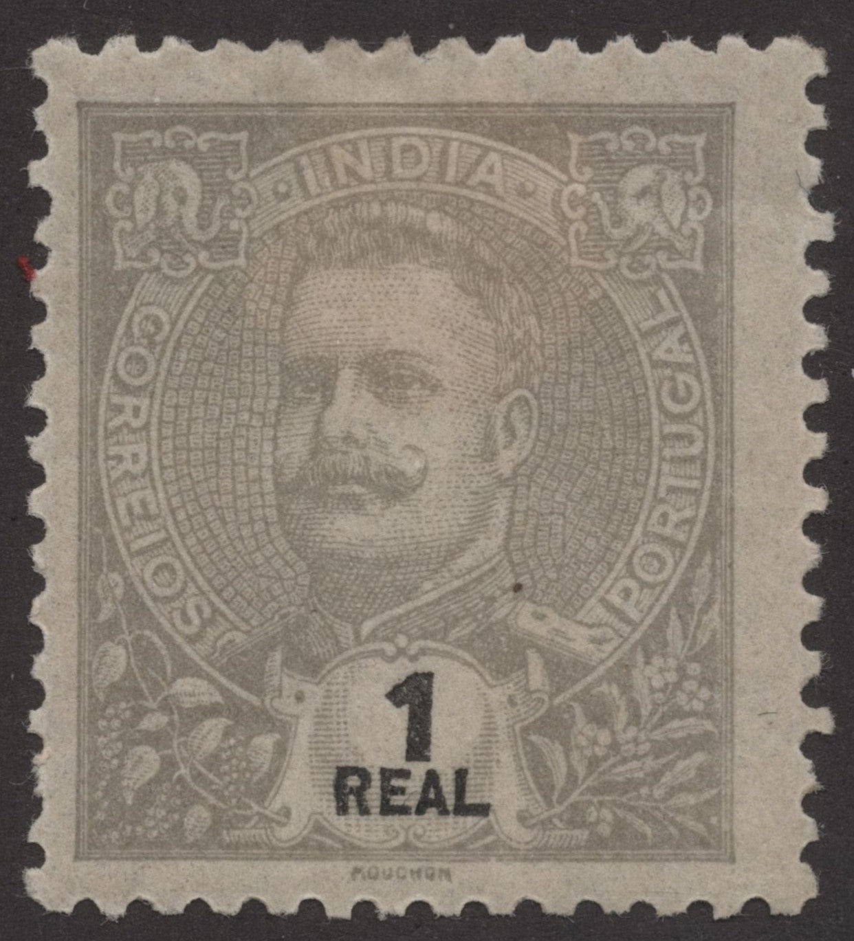 SCG220 Portuguese India 1 Real Overprint Stamp – King Carlos I (MLH)