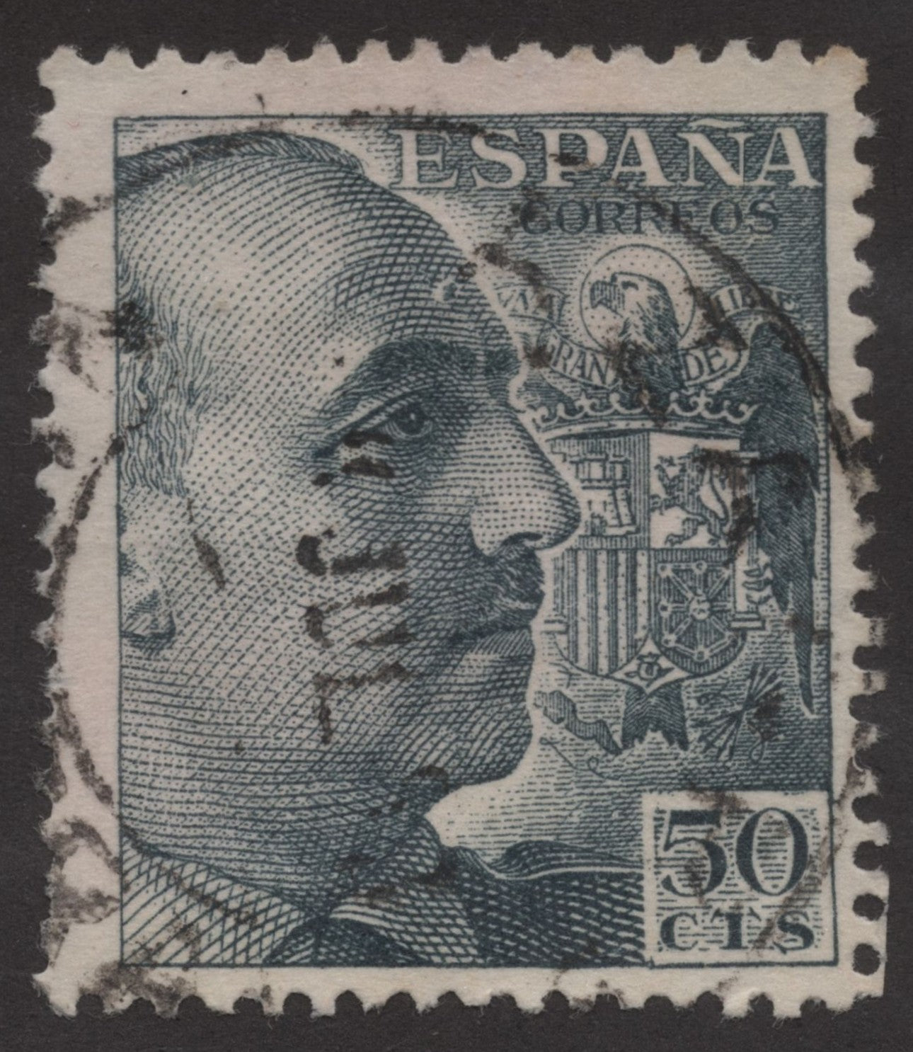 SCG236 Used Spain 50 Céntimos Stamp – Francisco Franco Portrait
