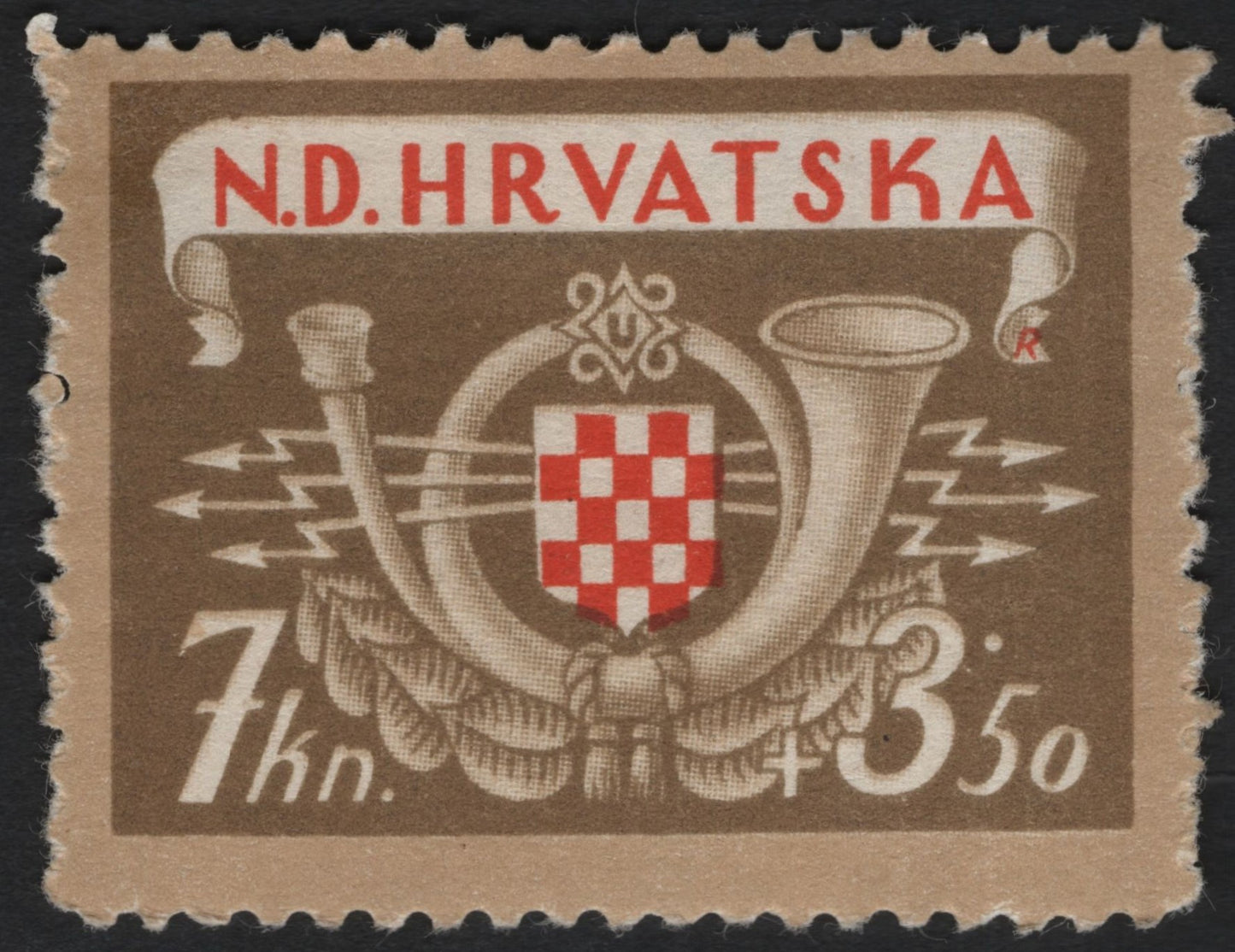 SCG9152 - Croatia (NDH) 1942 Post Horn Semi-Postal – 7 kn + 3.50 kn