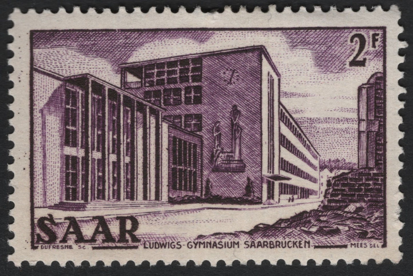 SCG9184 - Saar – 2 Fr “Ludwigs-Gymnasium Saarbrücken” (1954)