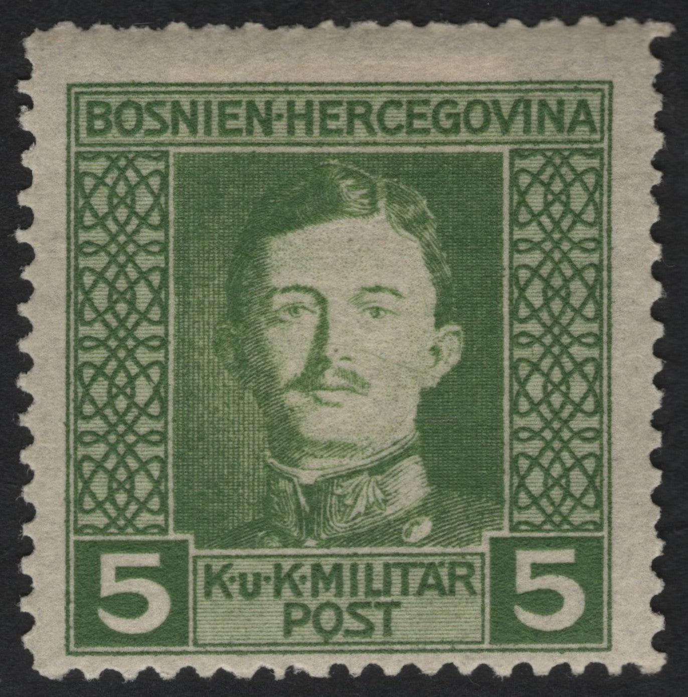 SCG9162 - Bosnia & Herzegovina 1917 – 5h Green “K.u.K. Militärpost” (Emperor Karl I Portrait)