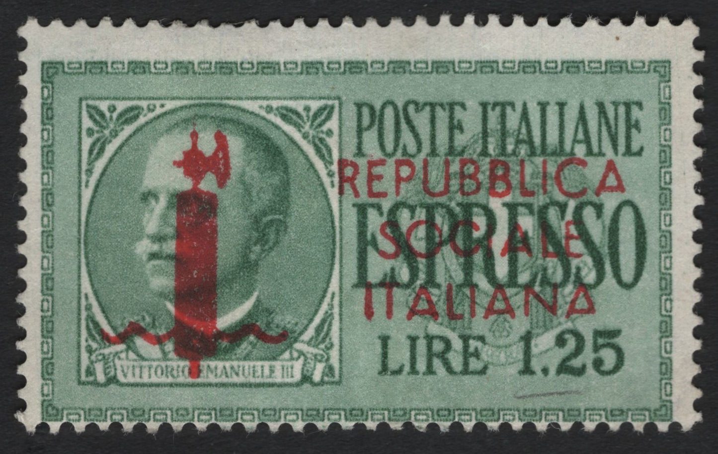 SCG9135 - Italy – 1944 RSI “Repubblica Sociale Italiana” Overprint on 1.25 Lire Espresso