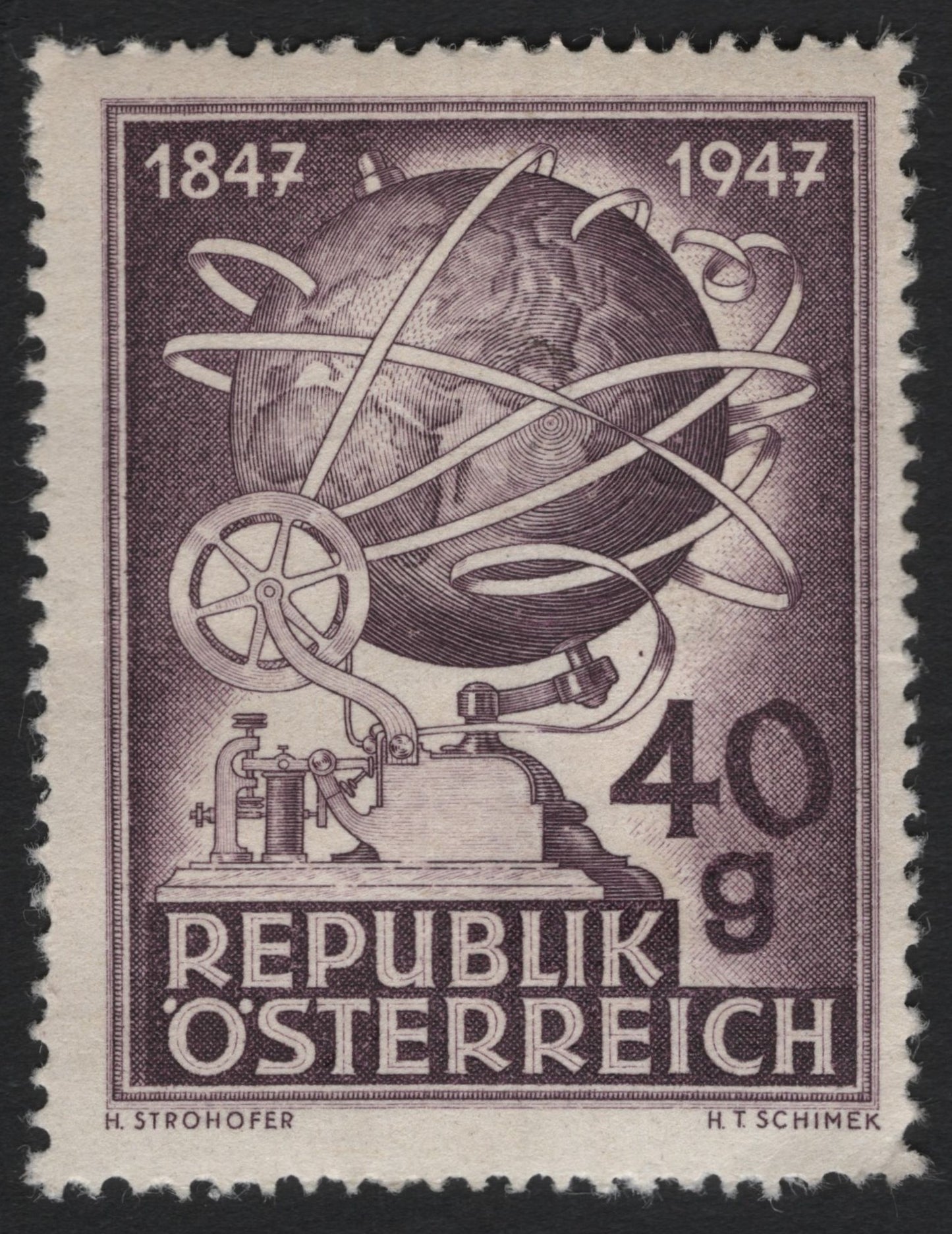 SCG9139 - Austria 1947 – 100th Anniversary of the Electric Telegraph (40g)