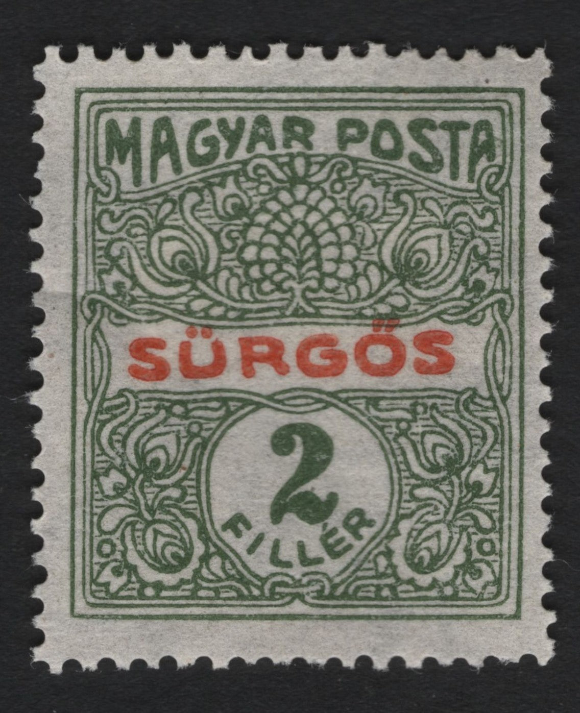 SCG9050 - Hungary 2 Fillér “Sürgős” (Express) Overprint – Early 20th Century