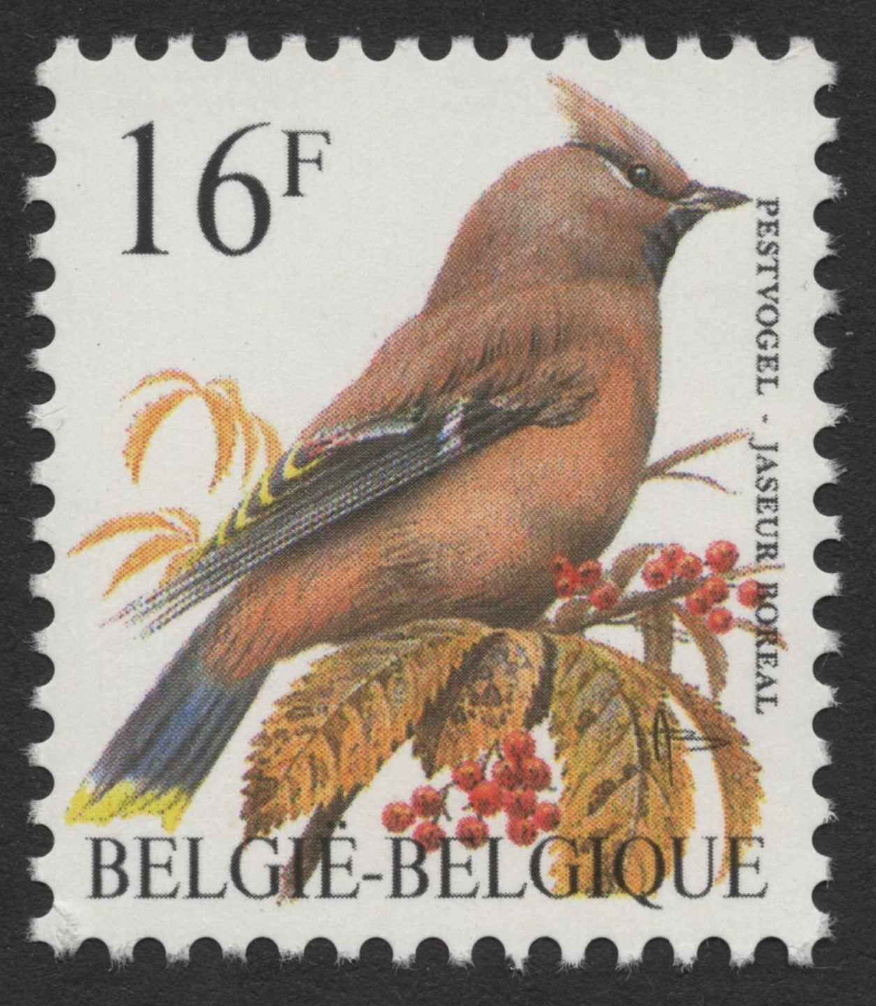 SCG326 - Belgium 16F – Bohemian Waxwing (Pestvogel / Jaseur Boréal) Bird Stamp