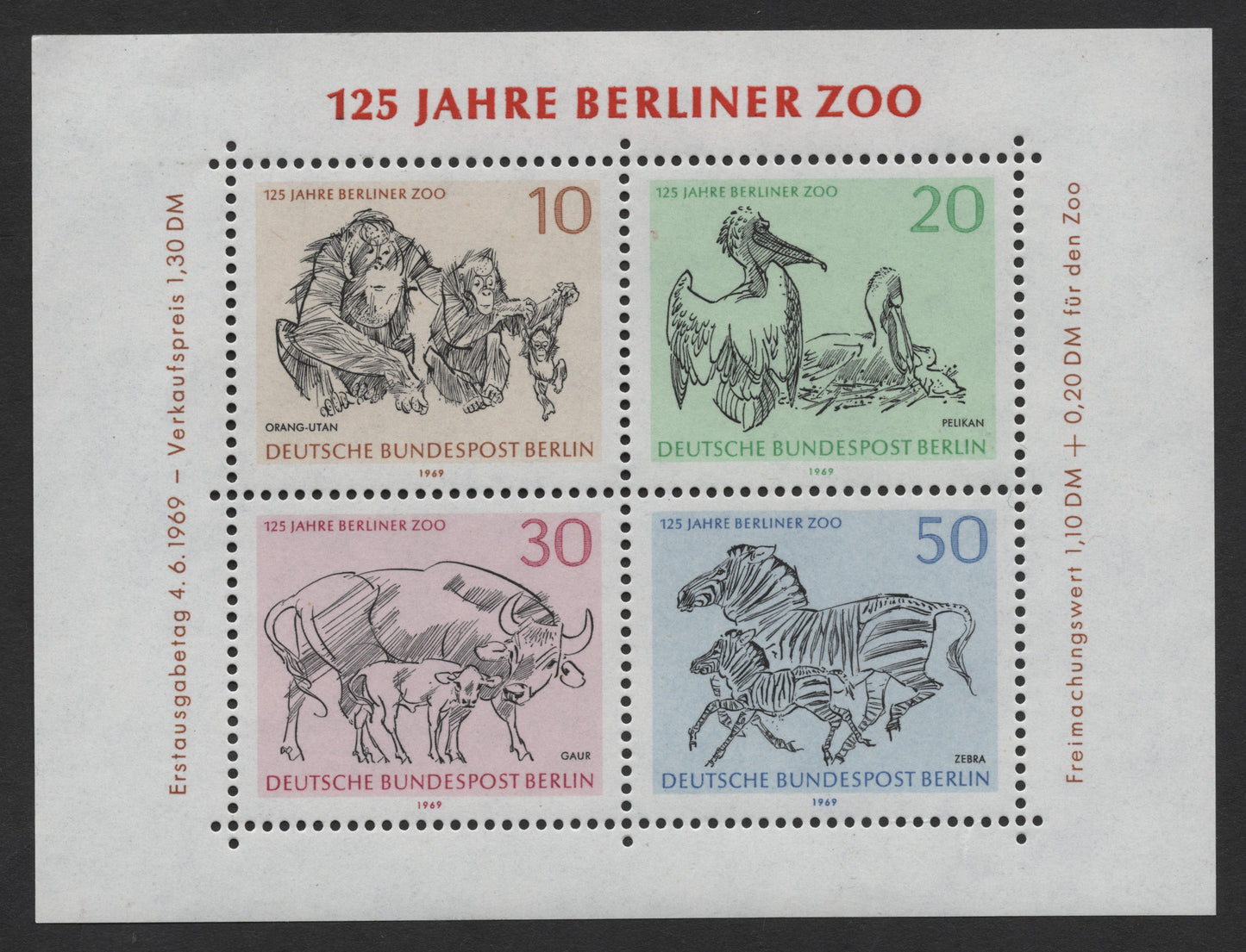 SCG557 - Germany 1969 - 125 Years of Berlin Zoo Miniature Sheet