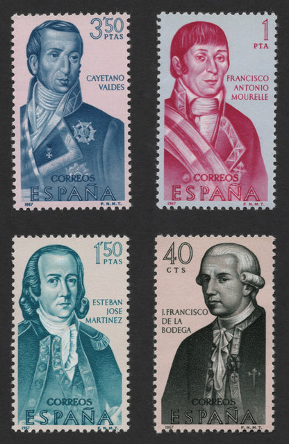 SCG333 - Spain 1967 Explorers Commemorative Stamp Set – Valdés, Mourelle, Martínez, Bodega