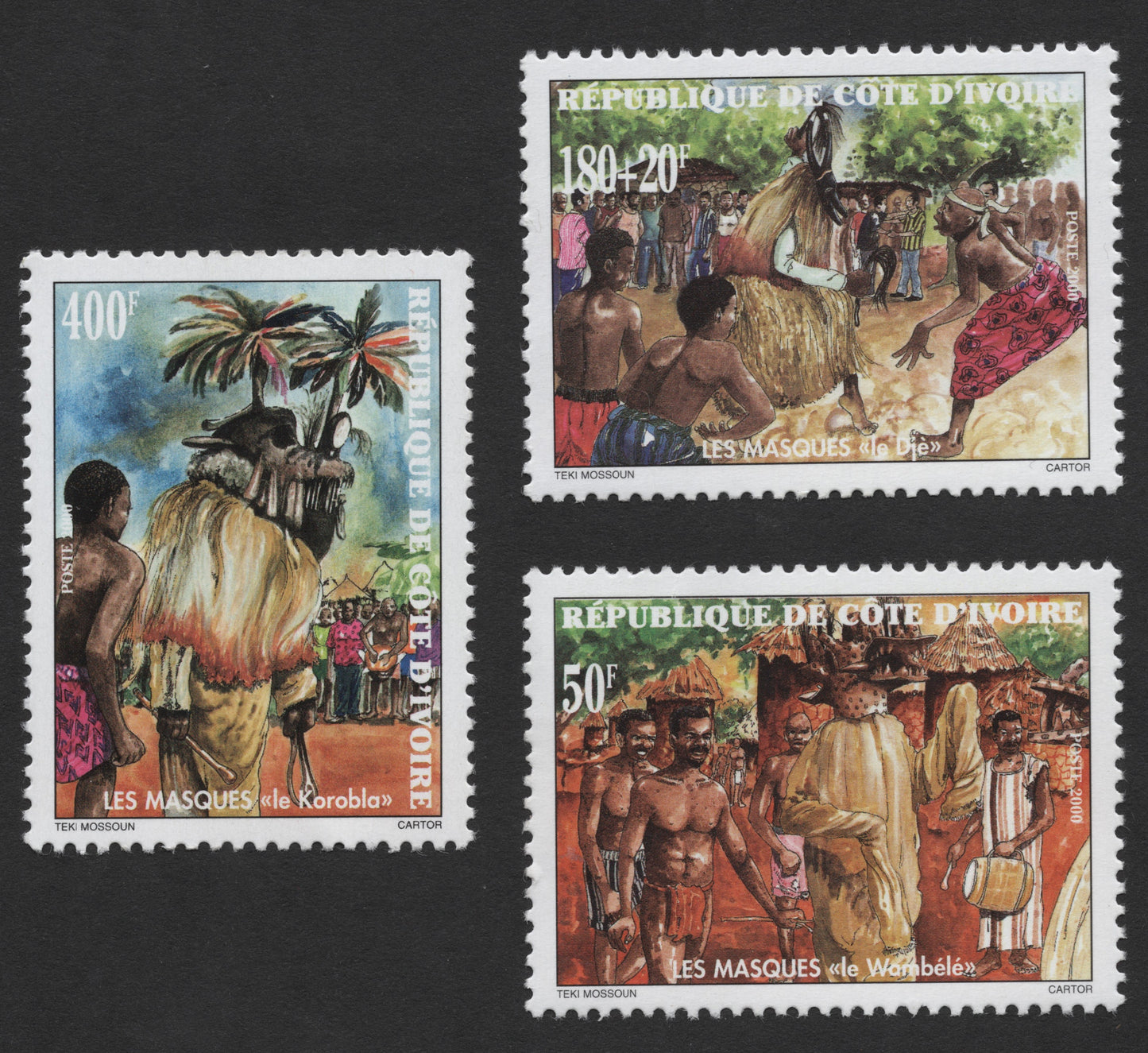 SCG336 - 2000 Ivory Coast Traditional Masks Stamp Set – Korobla, Dié & Wambélé