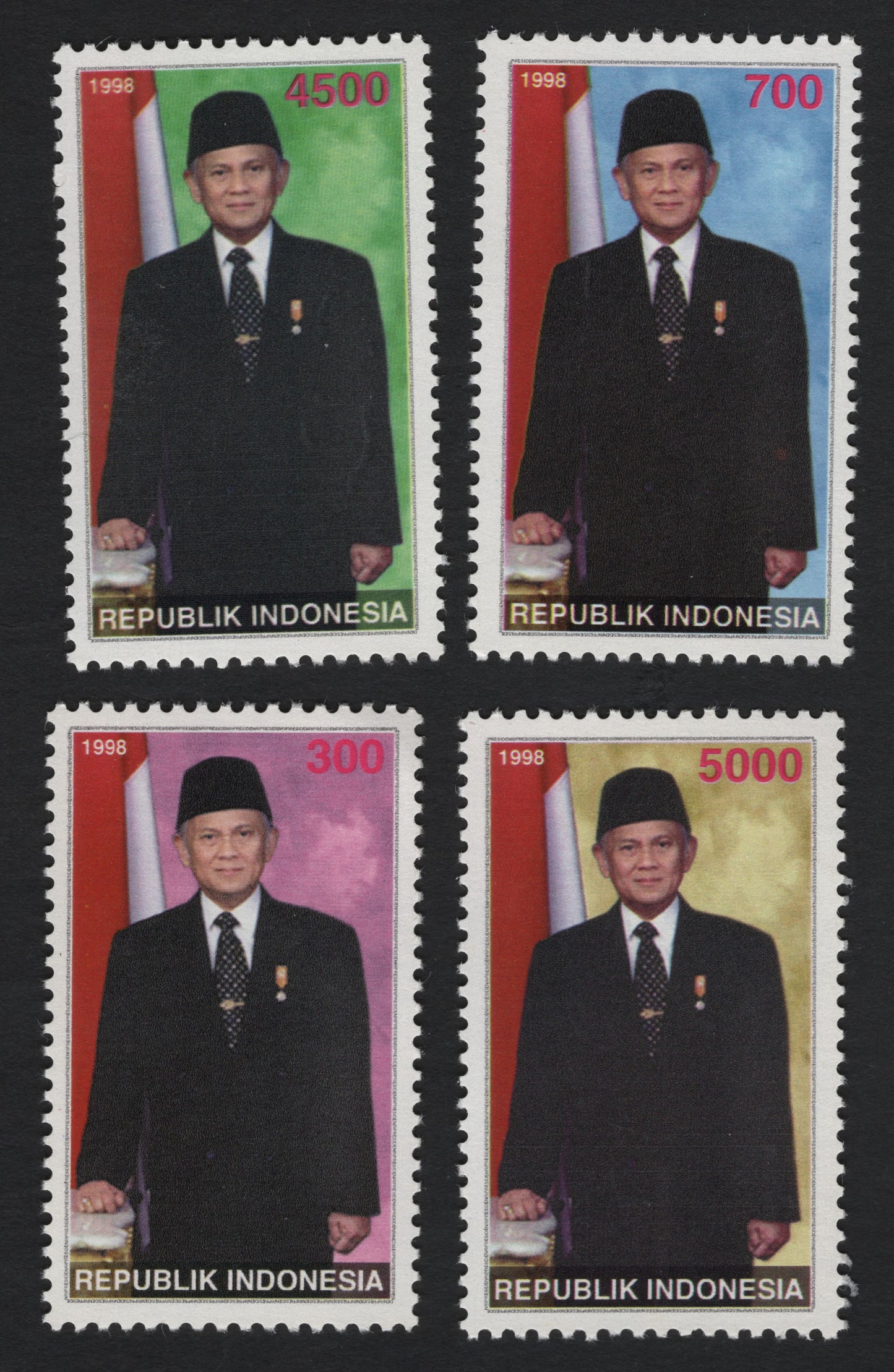 SCG10310 - Indonesia 1998 – President B.J. Habibie Definitive Set (4 Values) – 300r, 700r, 4500r & 5000r