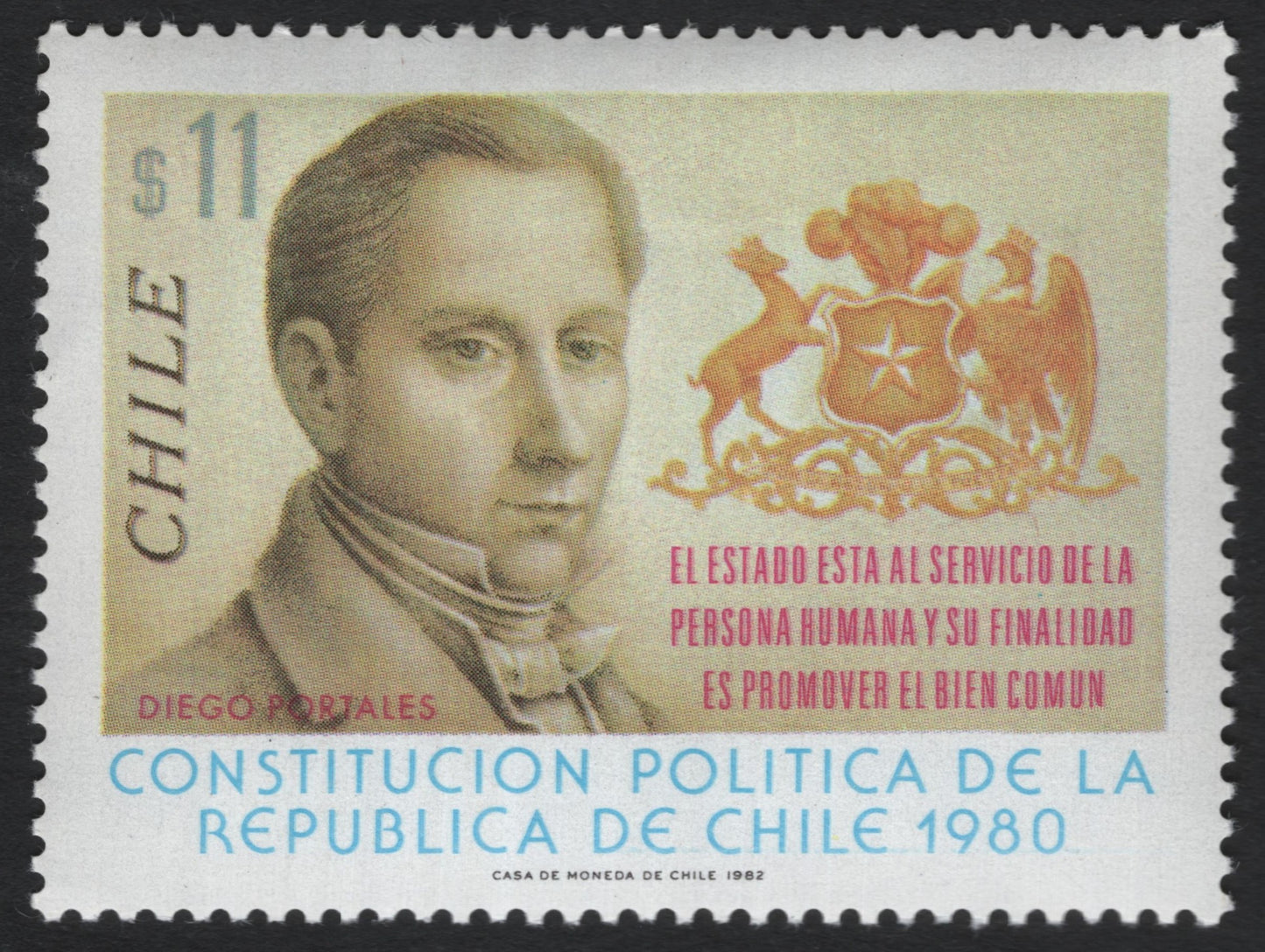 SCG9360 - Chile 1982 – Diego Portales & Political Constitution of 1980 (₧11)